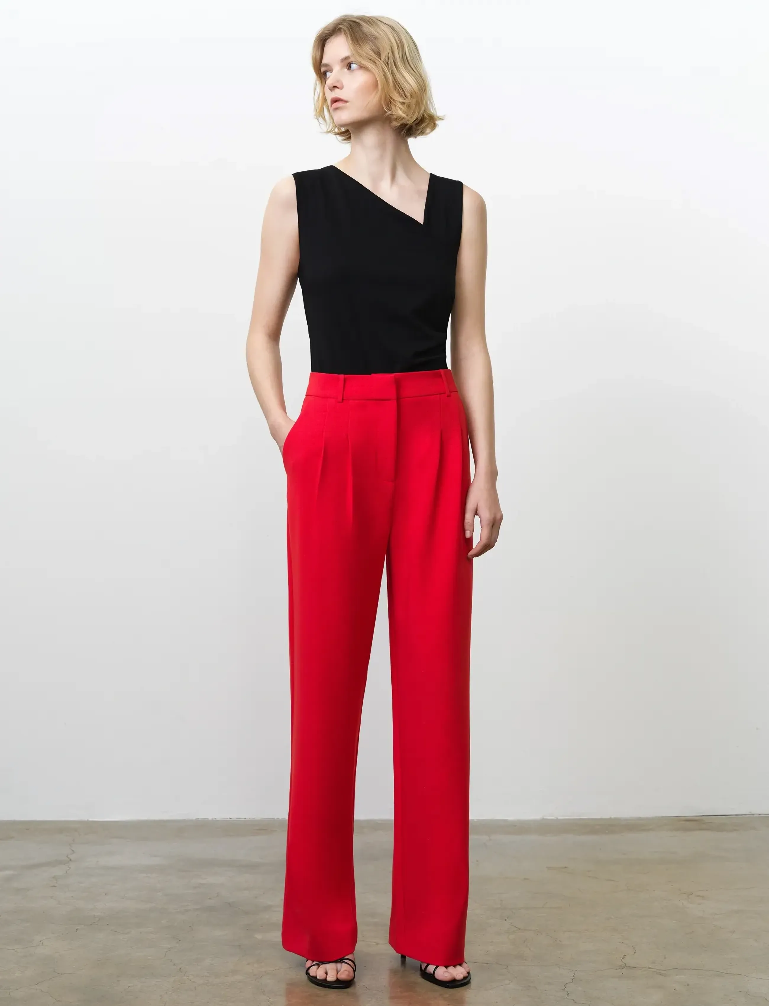 French Connection Carlie Suiting Trouser, 34, Trousers, Rot - Straight Leg, Frauen