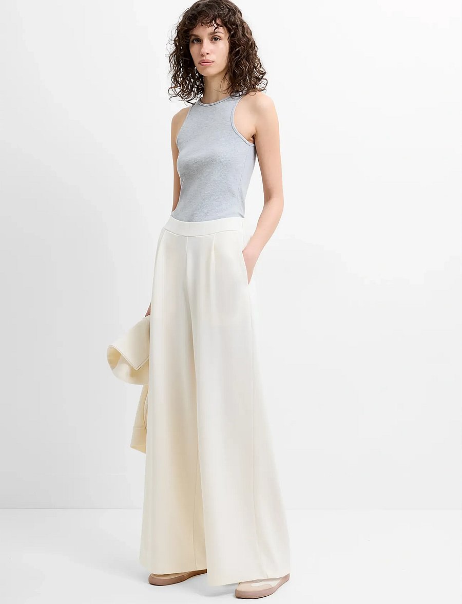 French Connection - WREN WIDE LEG TRSR - vida byxor - porcelain cream - 0