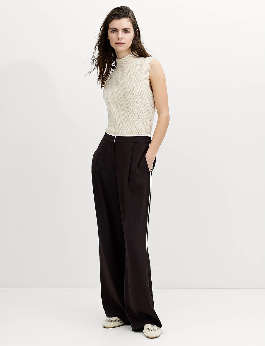 French Connection - VINNIE SUTING SIDE PIPING WIDE LEG TROUSER - moch brwn/porc crm - 0