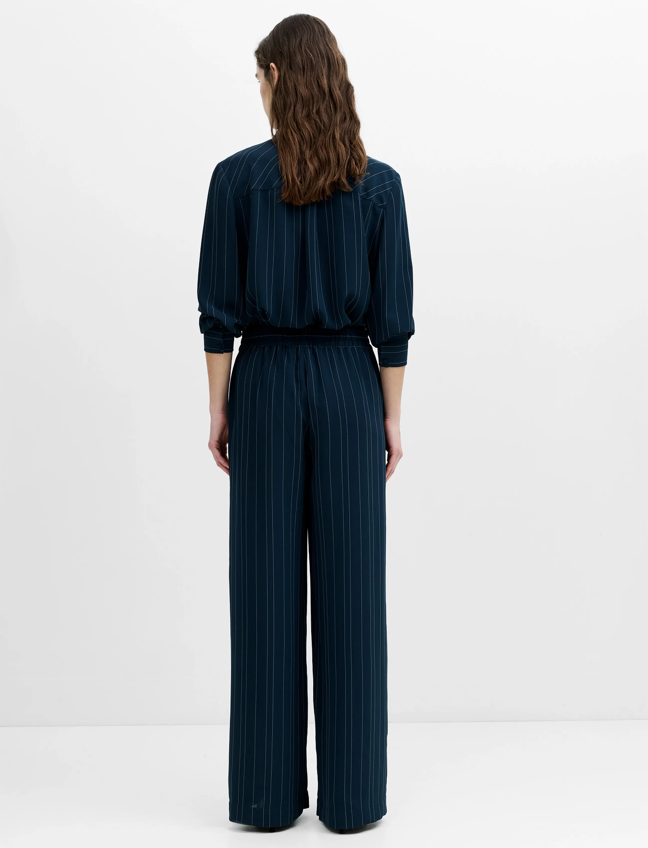 French Connection - ERMA PINSTRIPE WIDE LEG TROUSER - hosen mit weitem bein - new nvy/ethe blue - 3