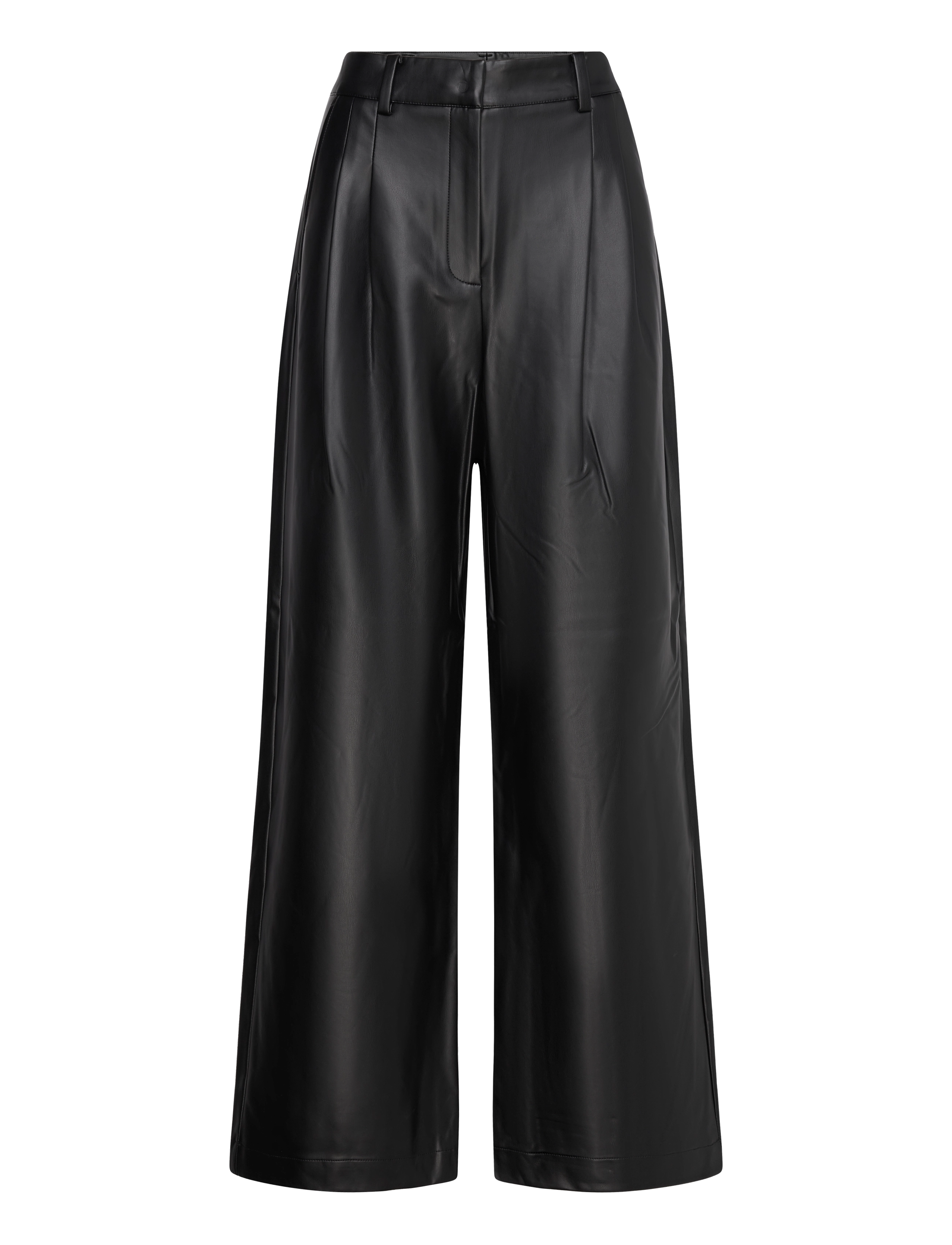 French Connection CROLENDA PU WIDE LEG TROUSERS - Bukser - BLACKOUT / black