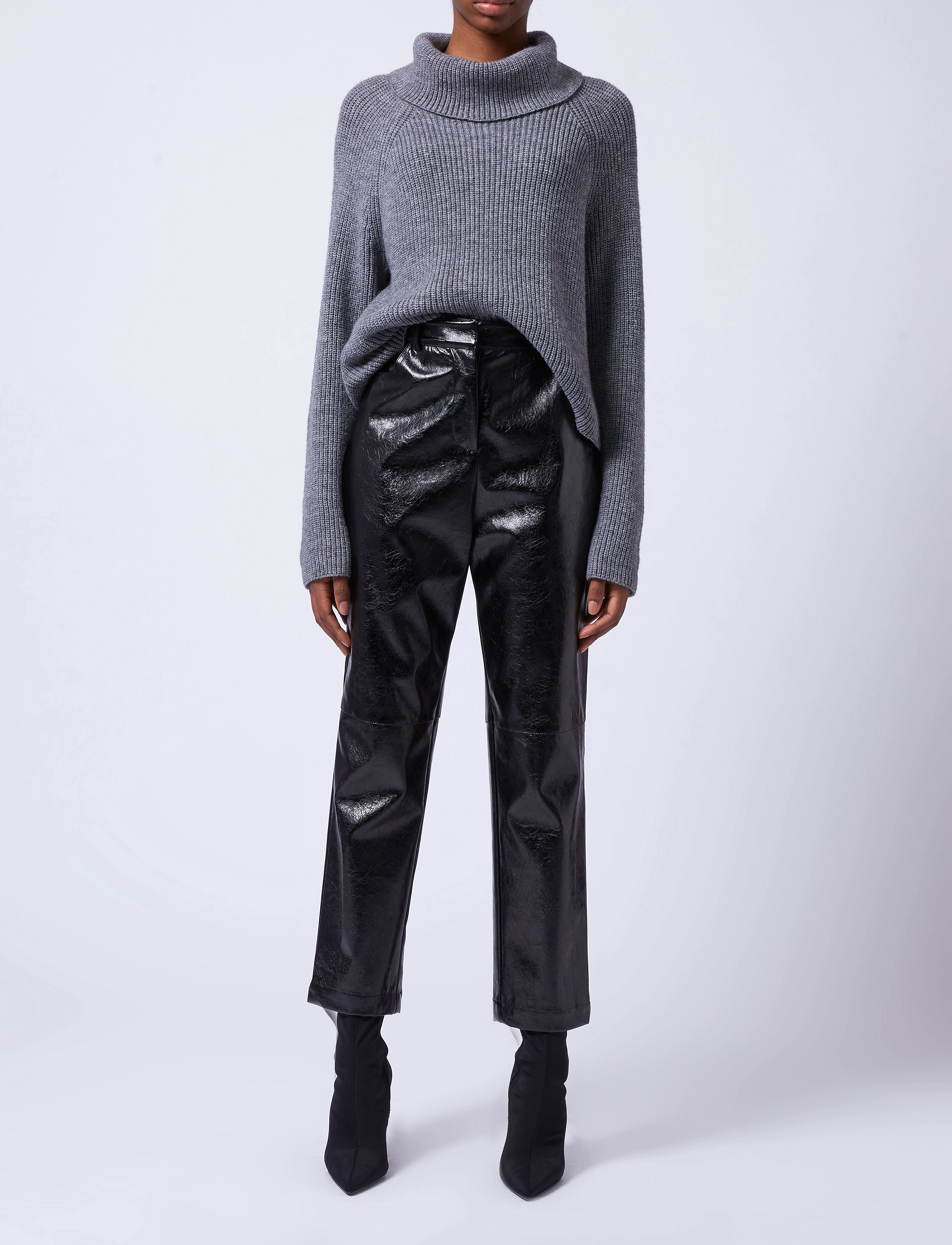 French Connection EMMETT PU TAPERED TROUSER - Bukser - BLACKOUT / black