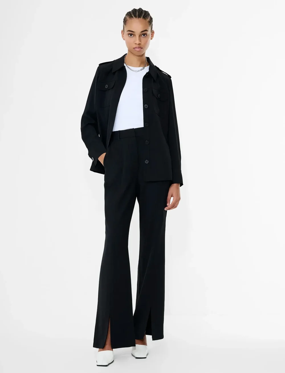 French Connection - VINNIE TAILORED SLIT TROUSER - utsvängda byxor - black - 0