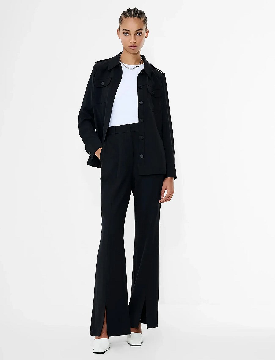 French Connection - VINNIE TAILORED SLIT TROUSER - schlaghosen - black - 0