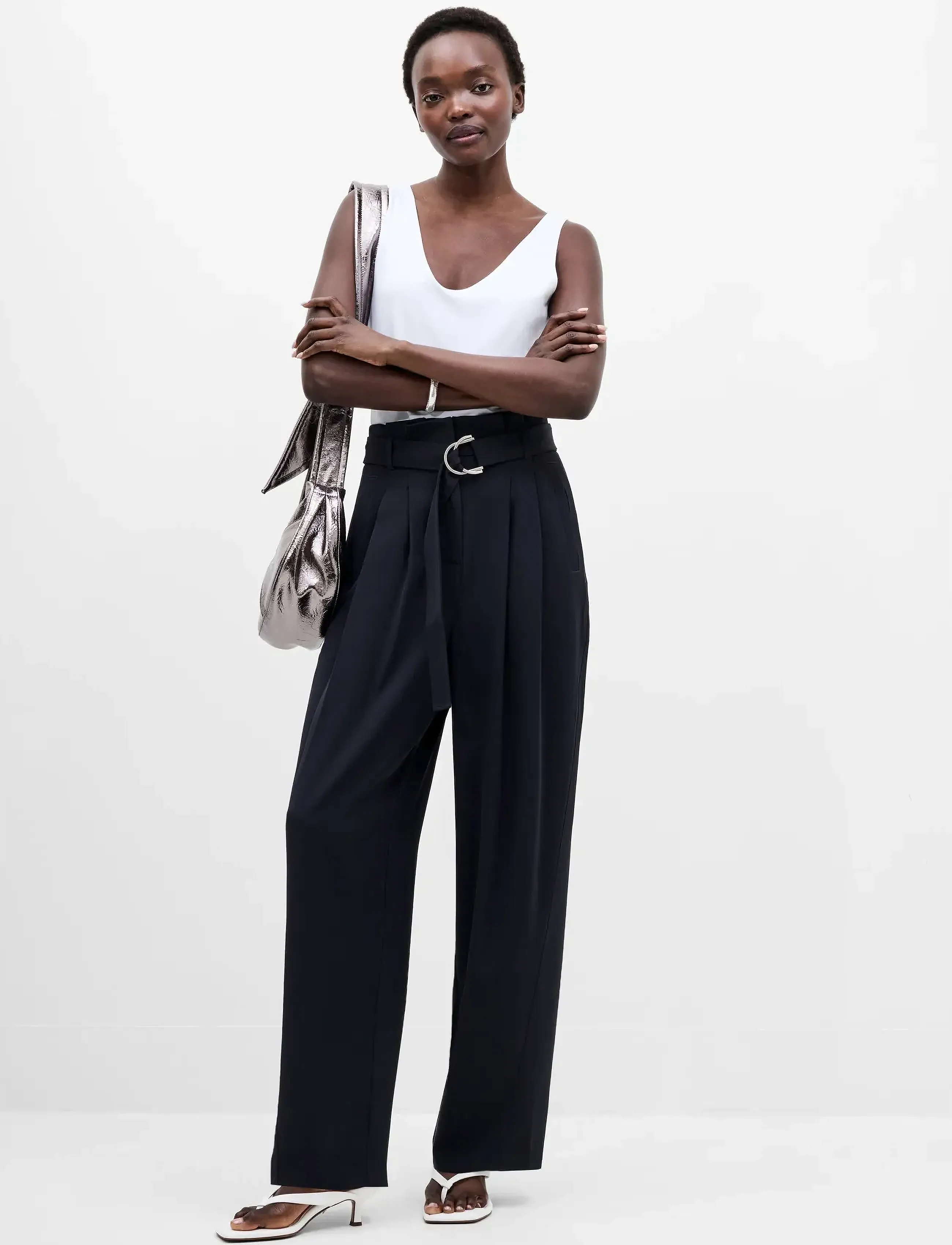 French Connection Vinnie D.ring Belted Trouser, 34, Navy, Bukser > Jakkesætsbukser, Dame