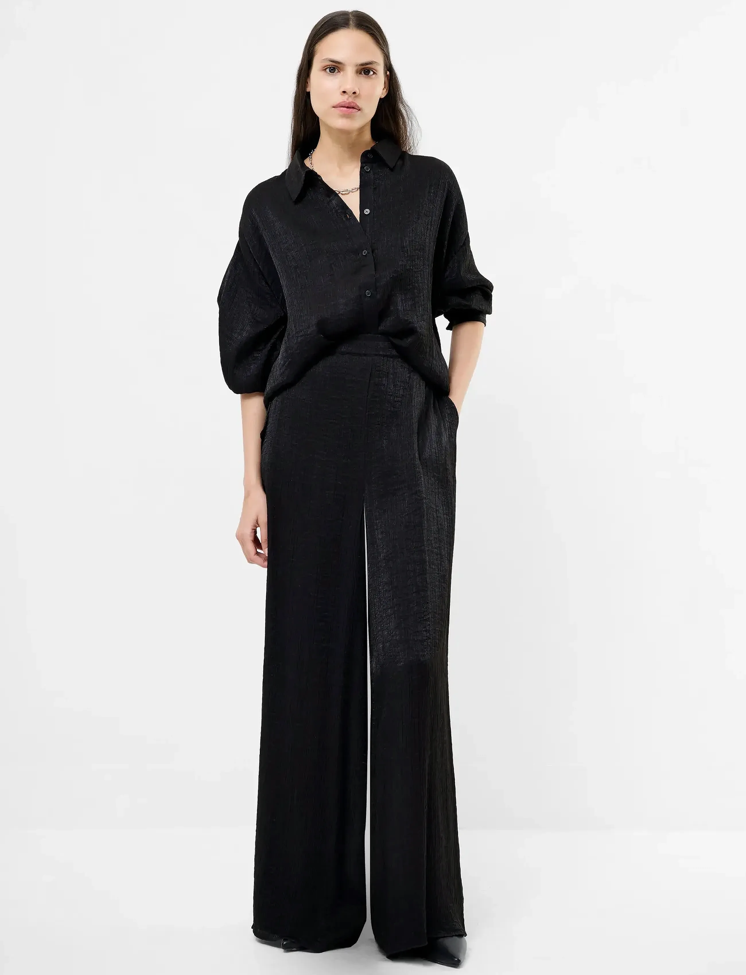 French Connection Terry Crinkle Trouser, XS, Trousers, Schwarz - Wide Leg, Frauen