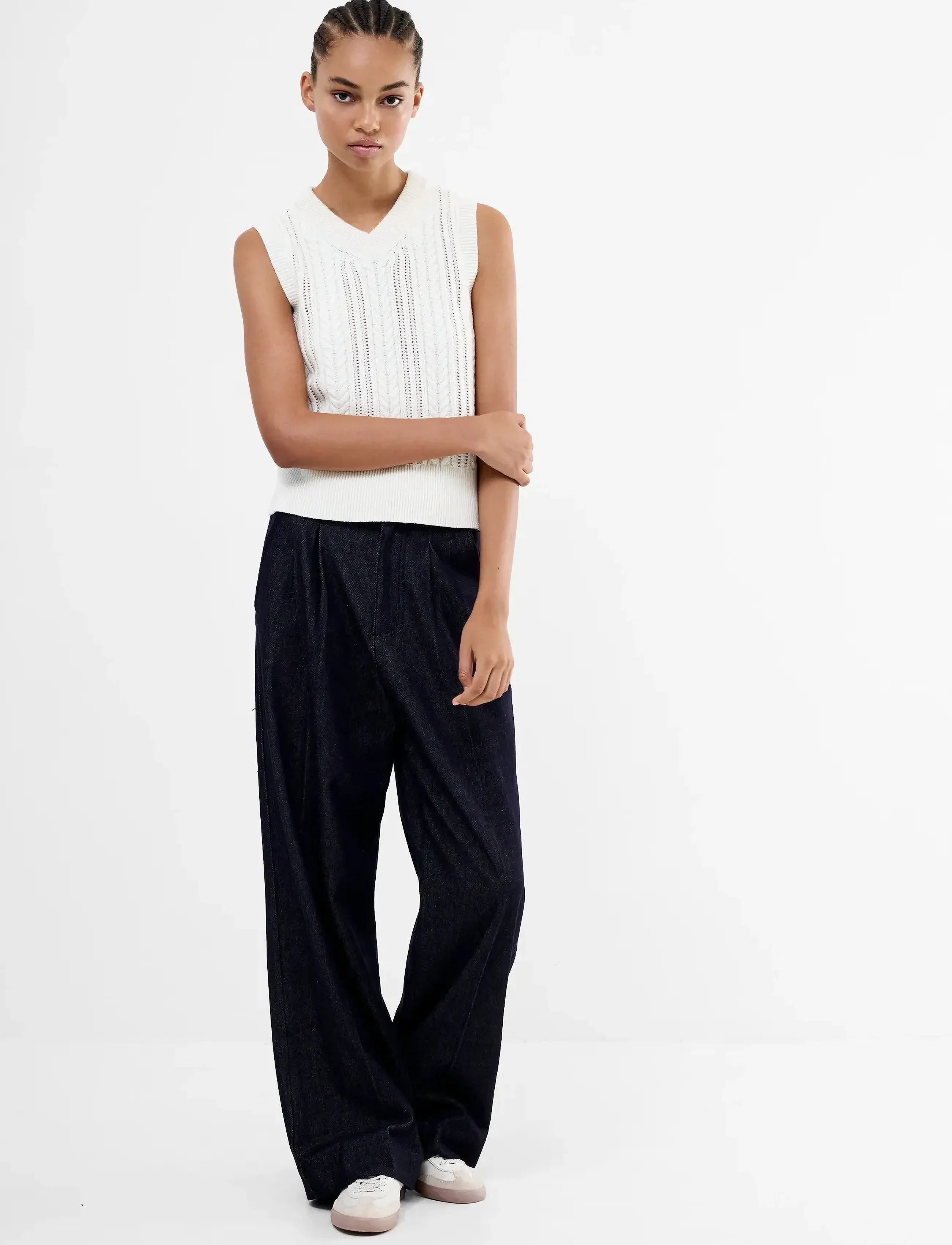 French Connection Fletcher Wide Leg Denim Trouse, 38, Trousers, Grau - Leg, Frauen