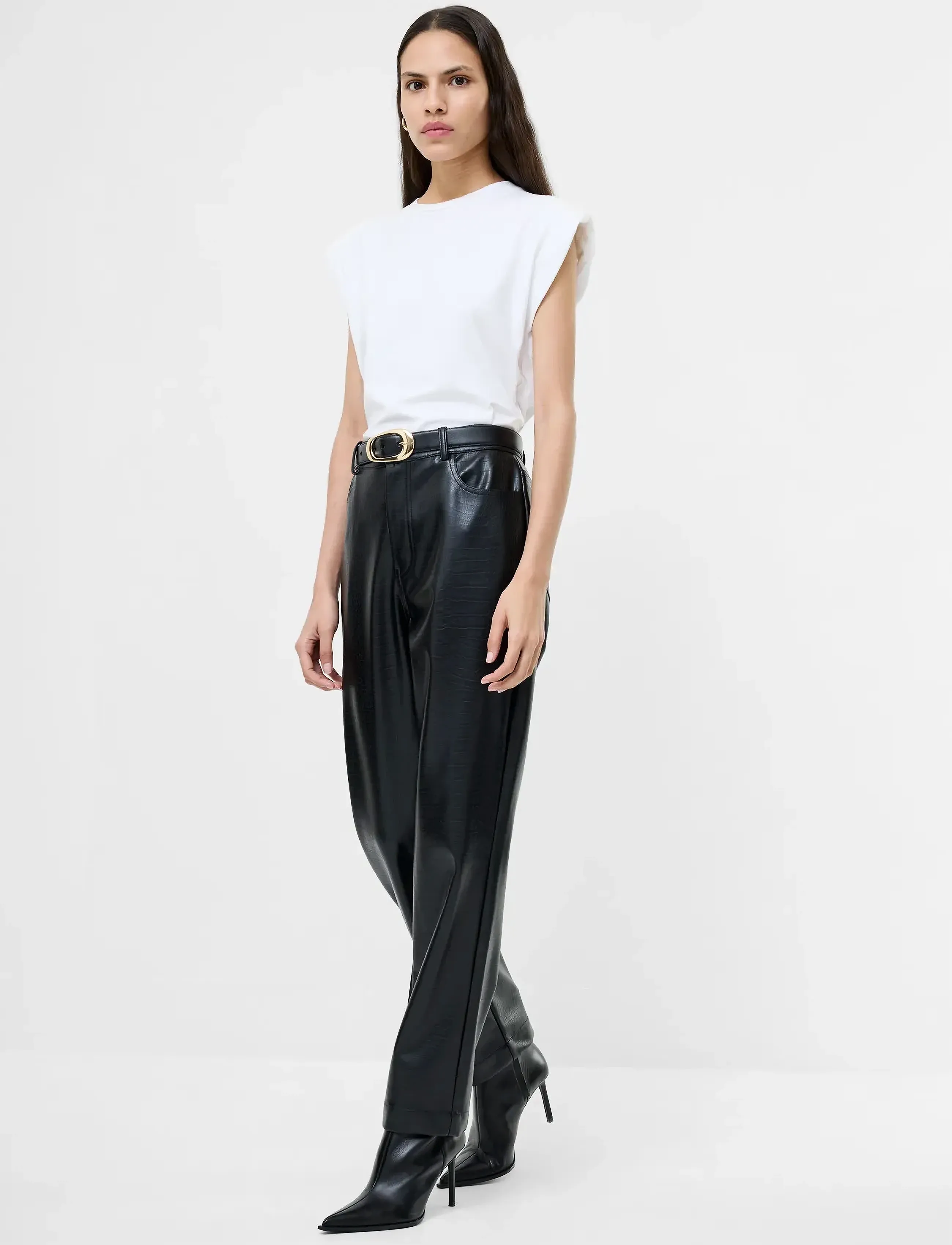 French Connection Brody Croc Pu Trouser, 40, Trousers, Schwarz - Straight Leg, Frauen
