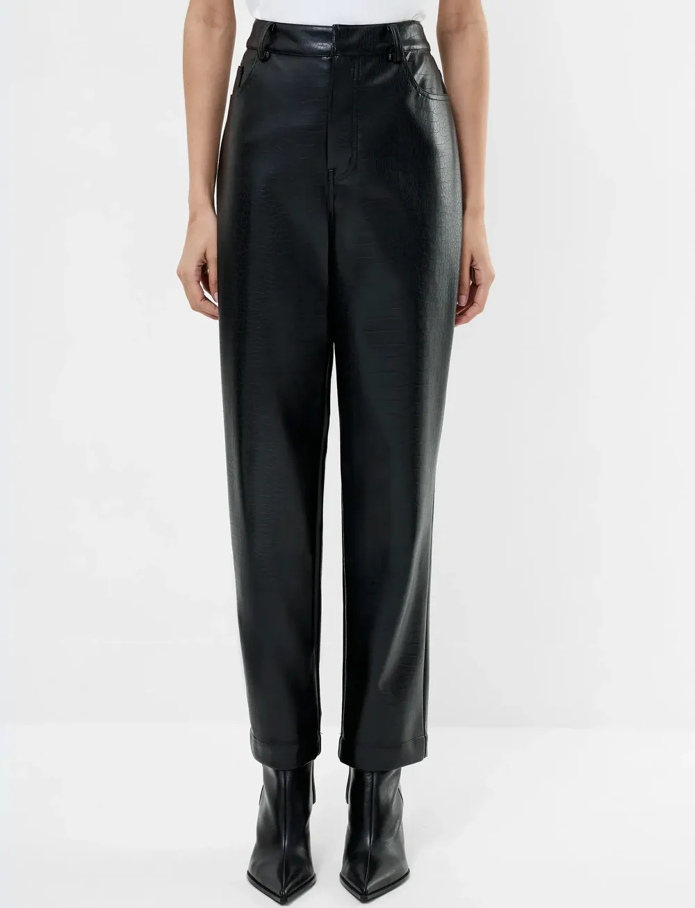 French Connection - BRODY CROC PU TROUSER - bukser med brede ben - black - 3