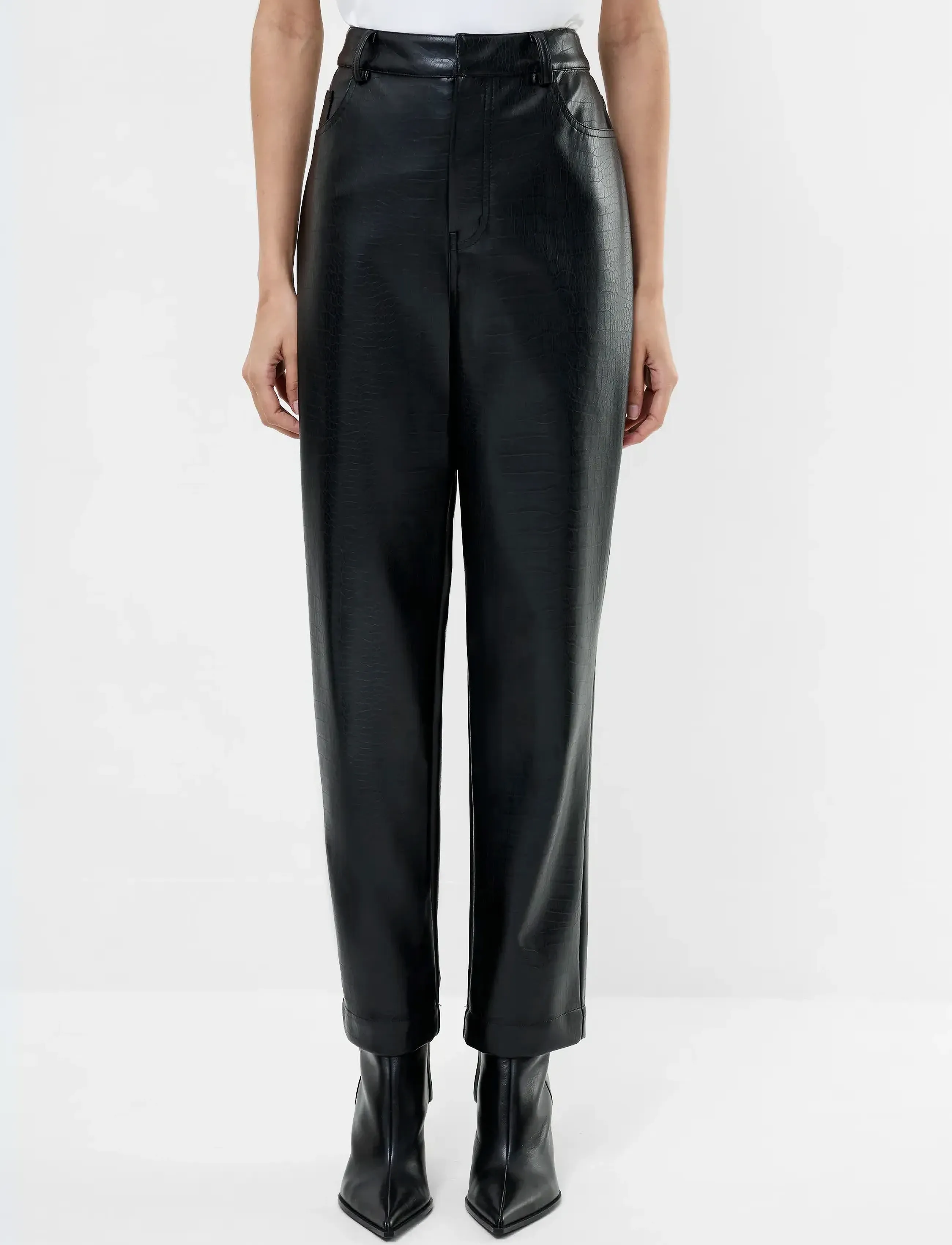 French Connection - BRODY CROC PU TROUSER - hosen mit weitem bein - black - 3