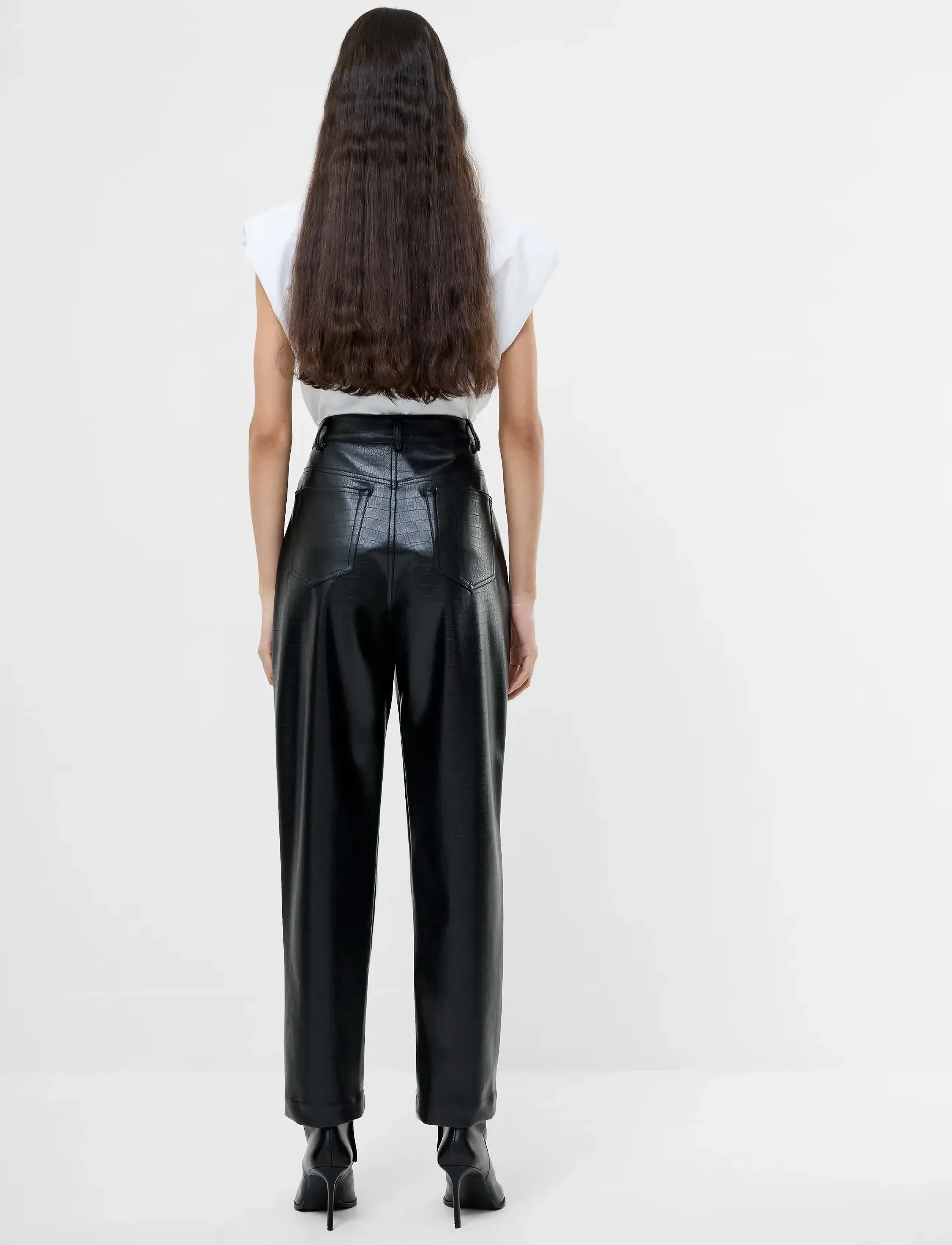 French Connection - BRODY CROC PU TROUSER - hosen mit weitem bein - black - 4
