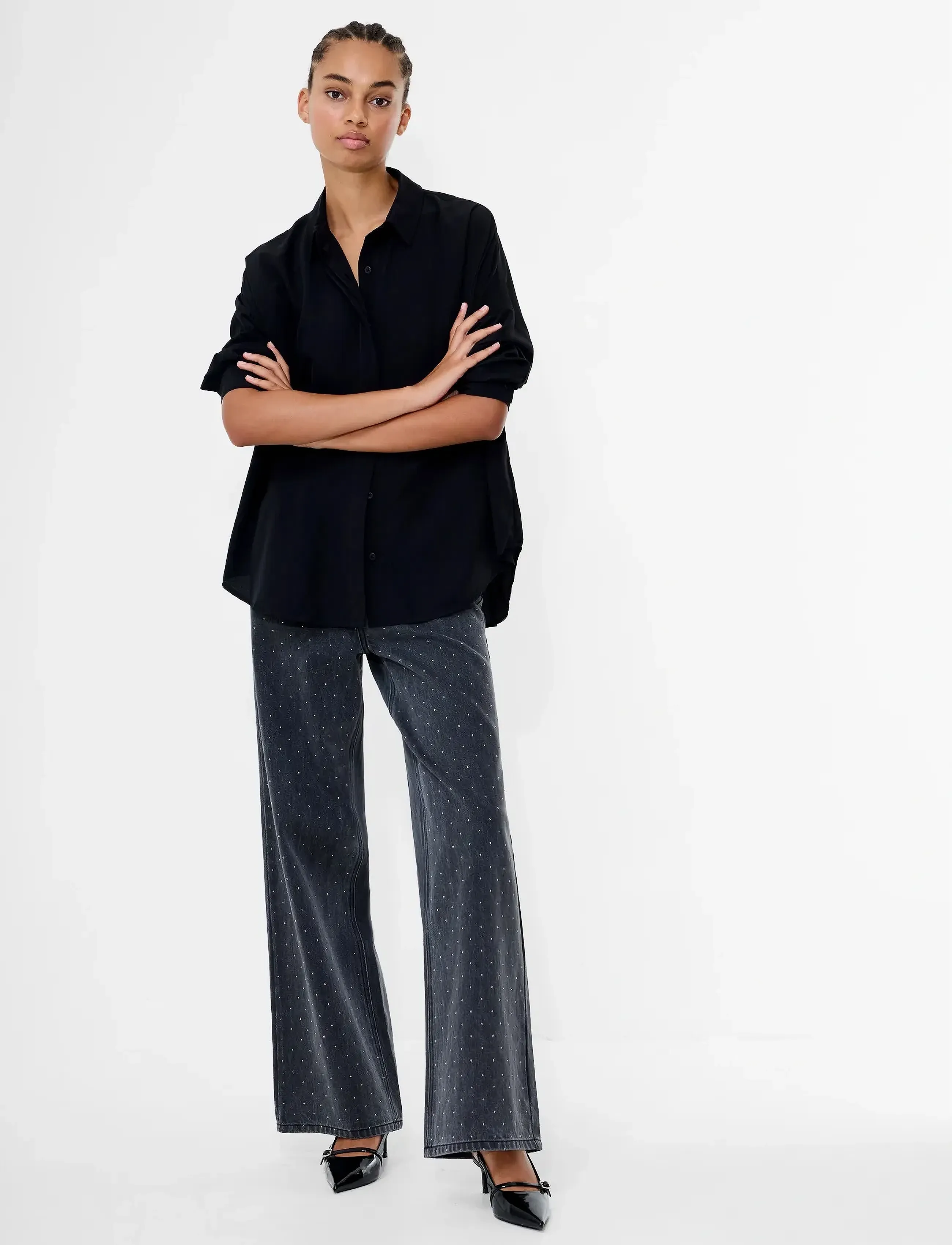 French Connection RALPHIE DENIM EMBELLISHED JEAN - Transitional Layering - CHARCOAL GREY / grey