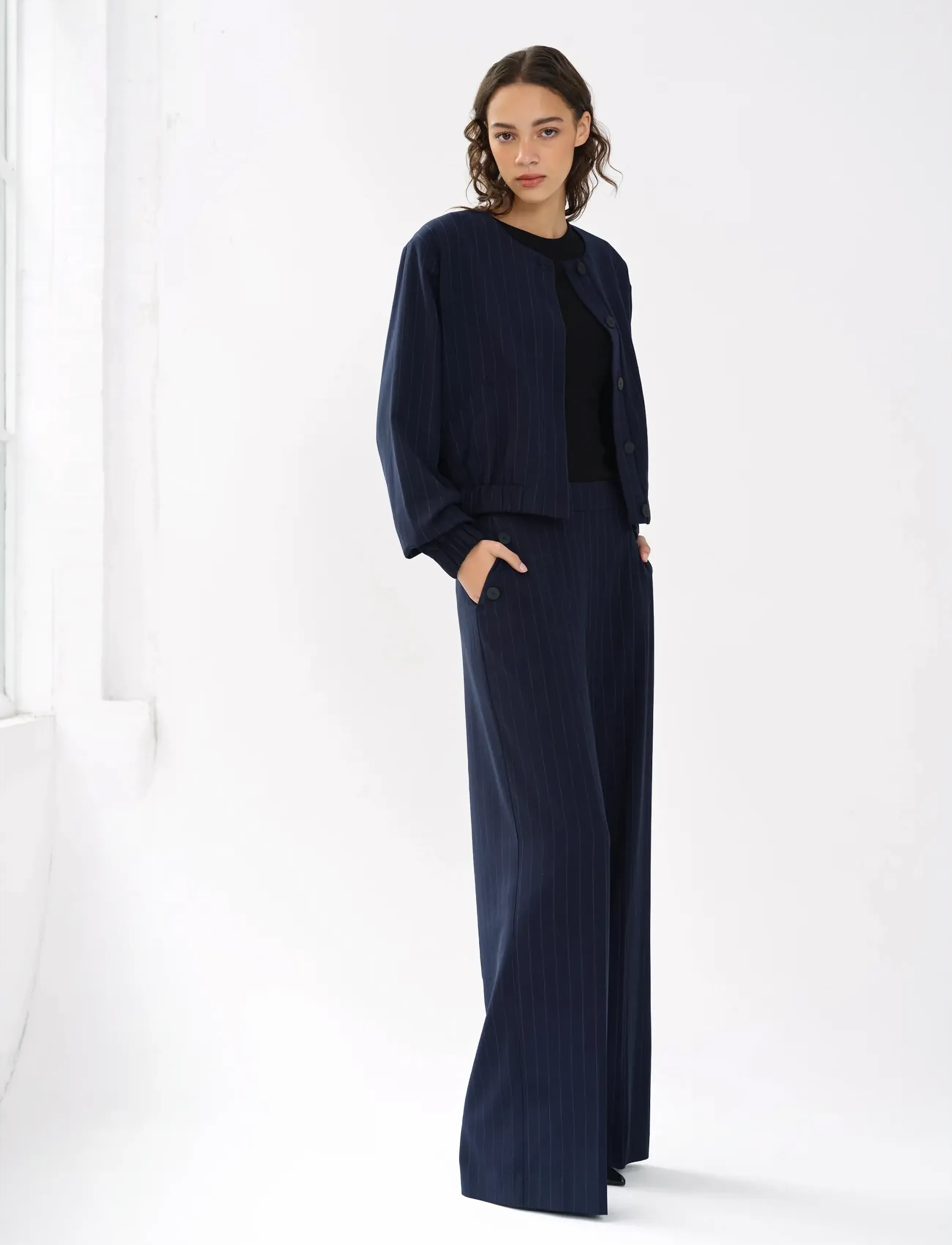Alia Pinstripe Bomber Jacket 2