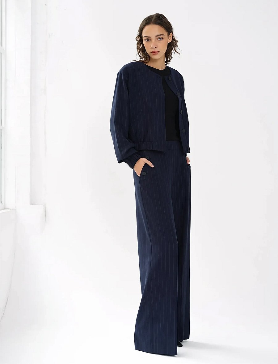 French Connection - ALIA PINSTRIPE BOMBER JACKET - lentejassen - navy/linen white - 2