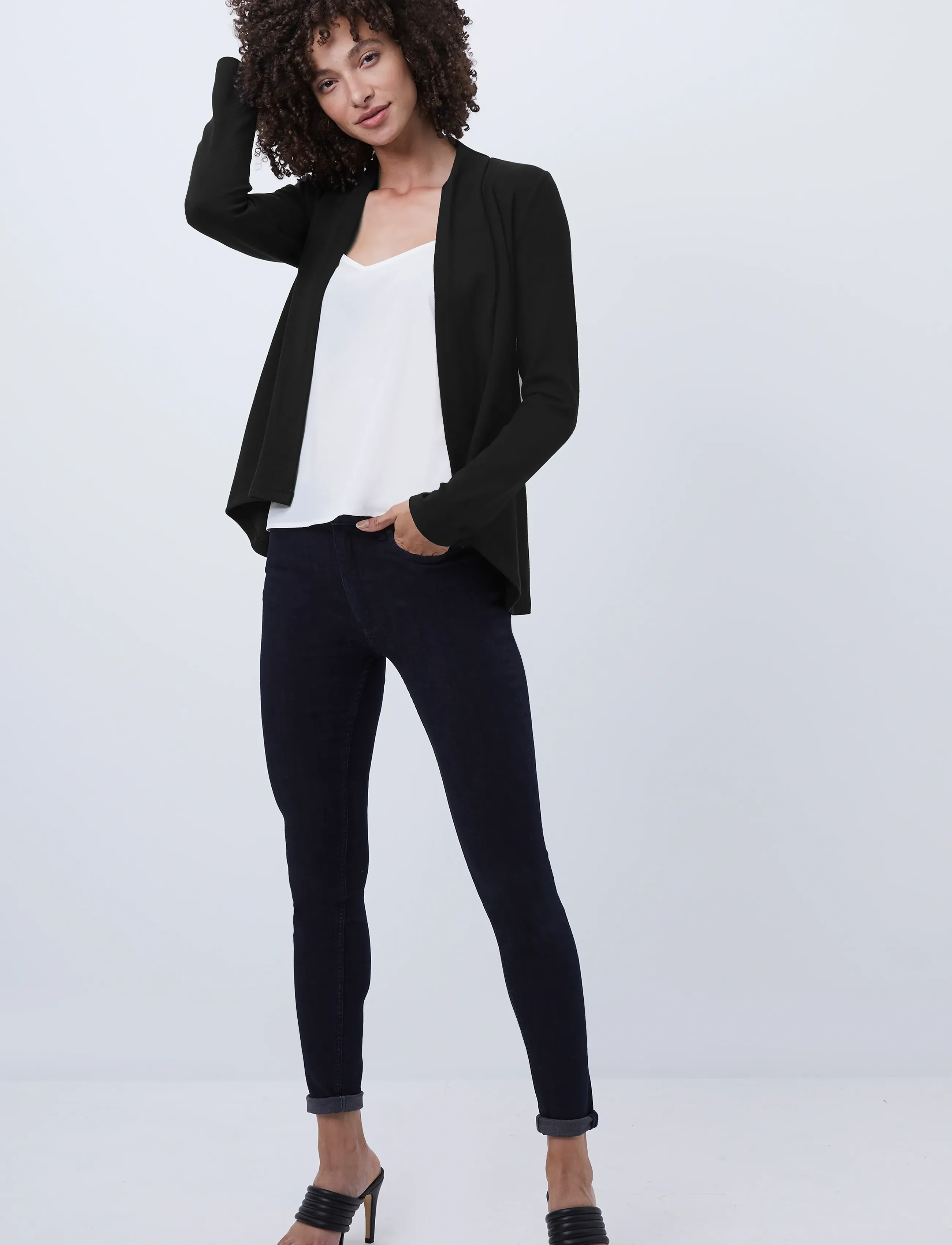 French Connection Josie Jersey Drape Front Jckt, L, Black, Strik > Cardigans, Dame
