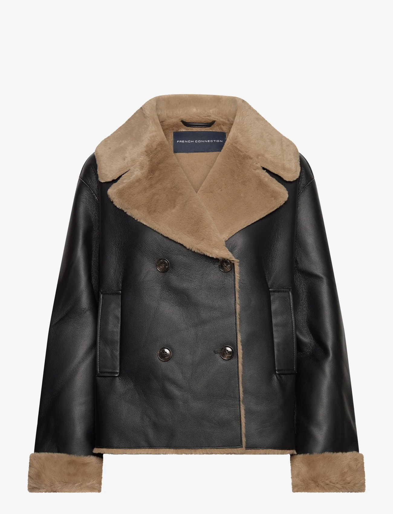 French Connection - CERYS PU FAUX FUR JACKET - vårjakker - blackout/tobacco brw - 0