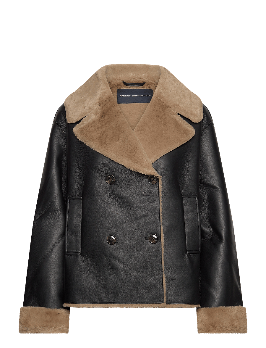 French Connection - CERYS PU FAUX FUR JACKET - blackout/tobacco brw - 0