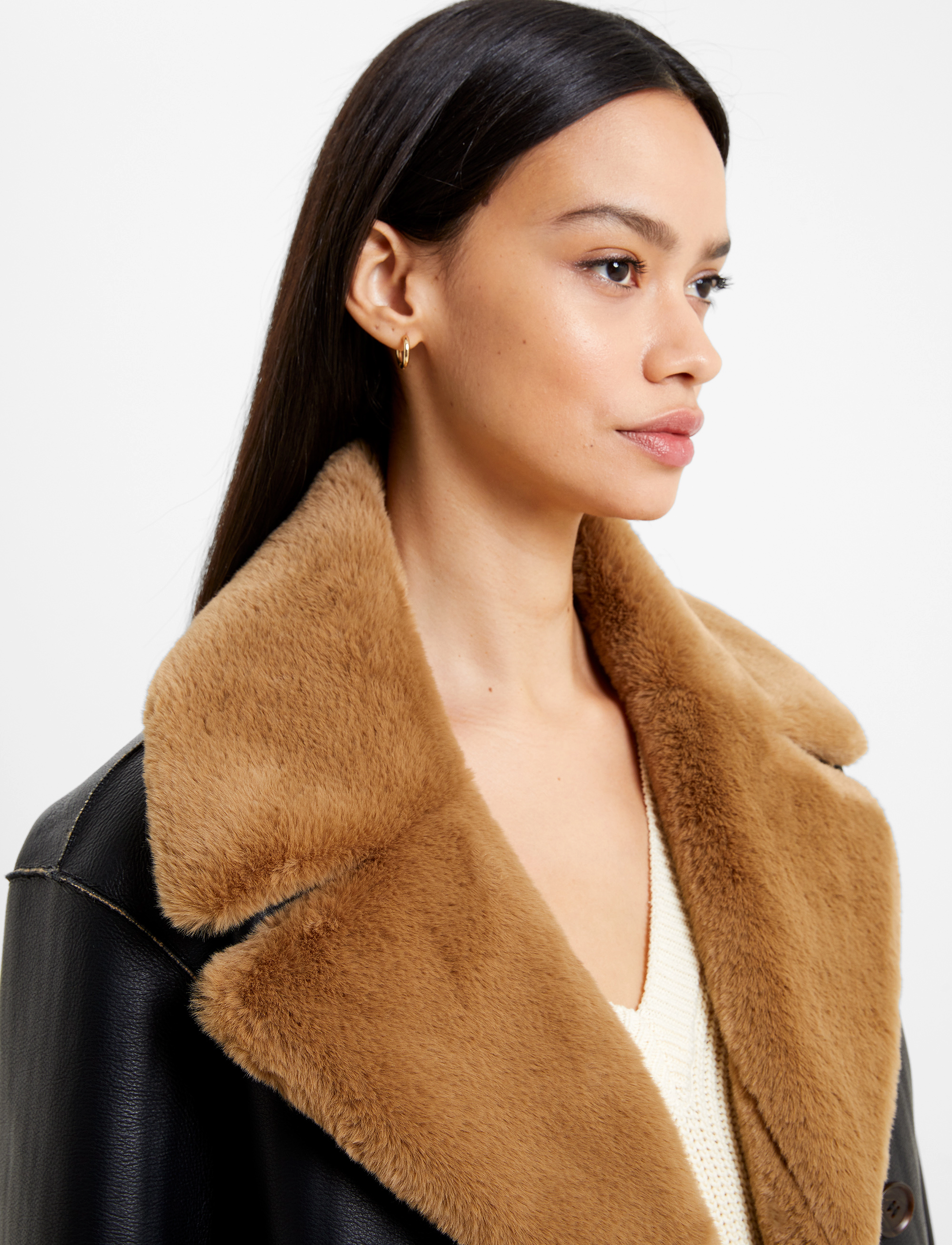 French Connection - CERYS PU FAUX FUR JACKET - blackout/tobacco brw - 3