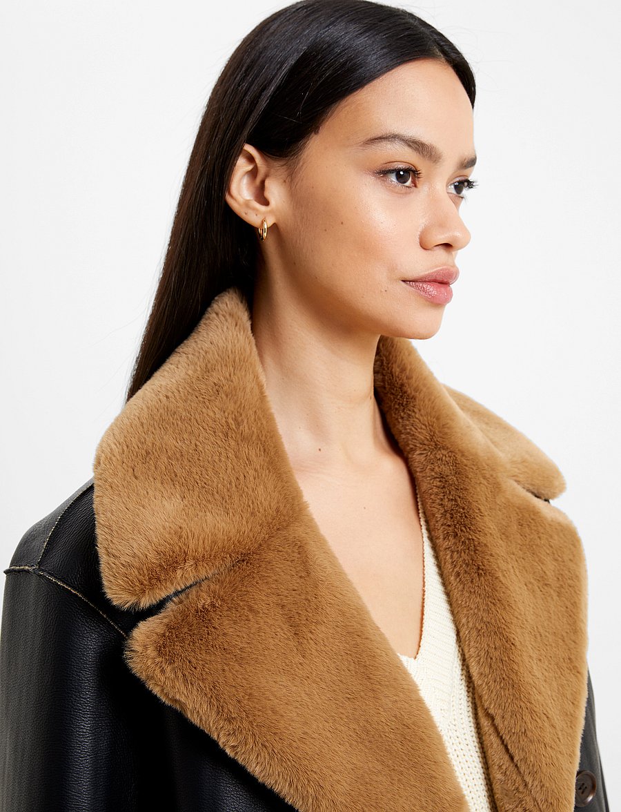 French Connection - CERYS PU FAUX FUR JACKET - blackout/tobacco brw - 3