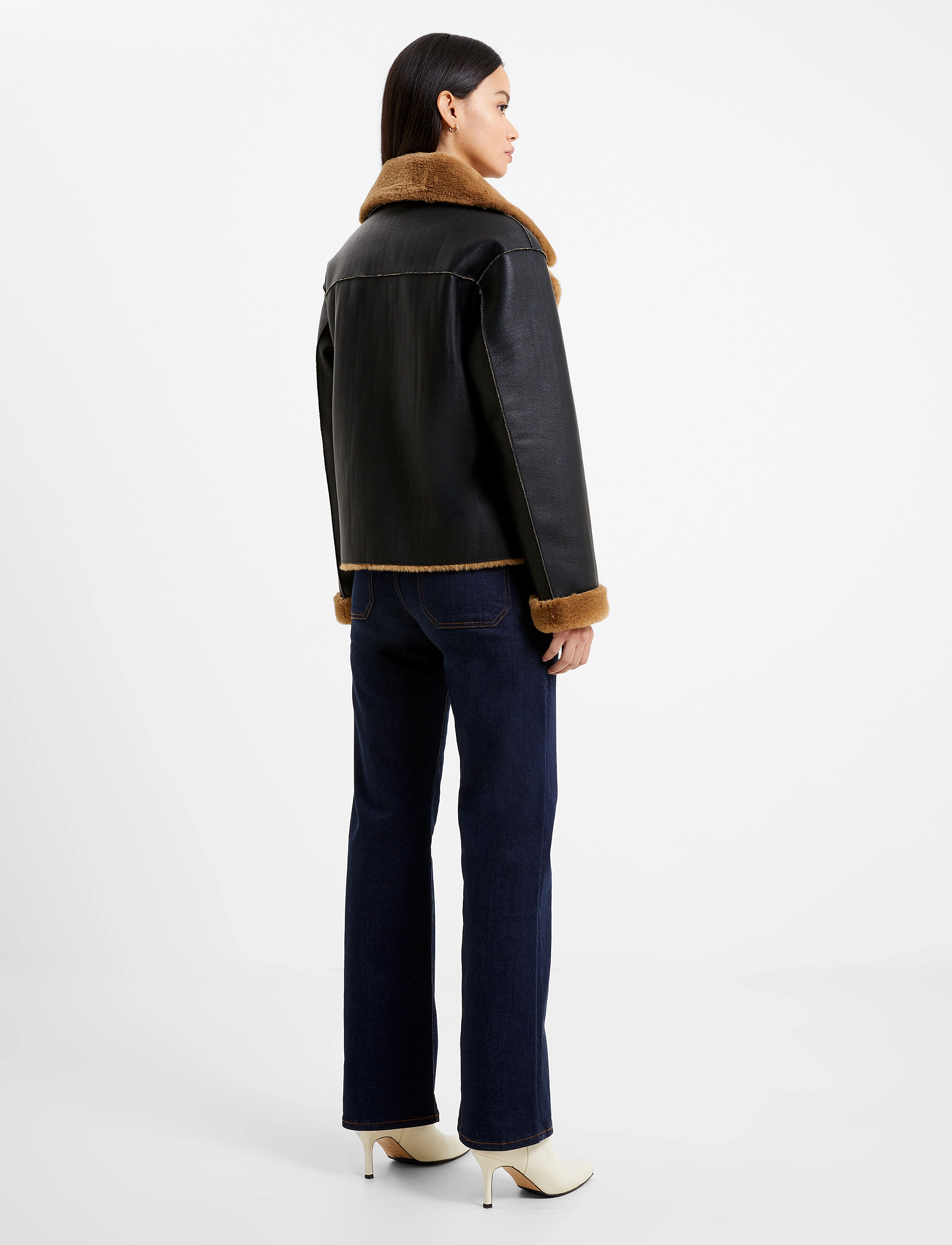 French Connection - CERYS PU FAUX FUR JACKET - blackout/tobacco brw - 4