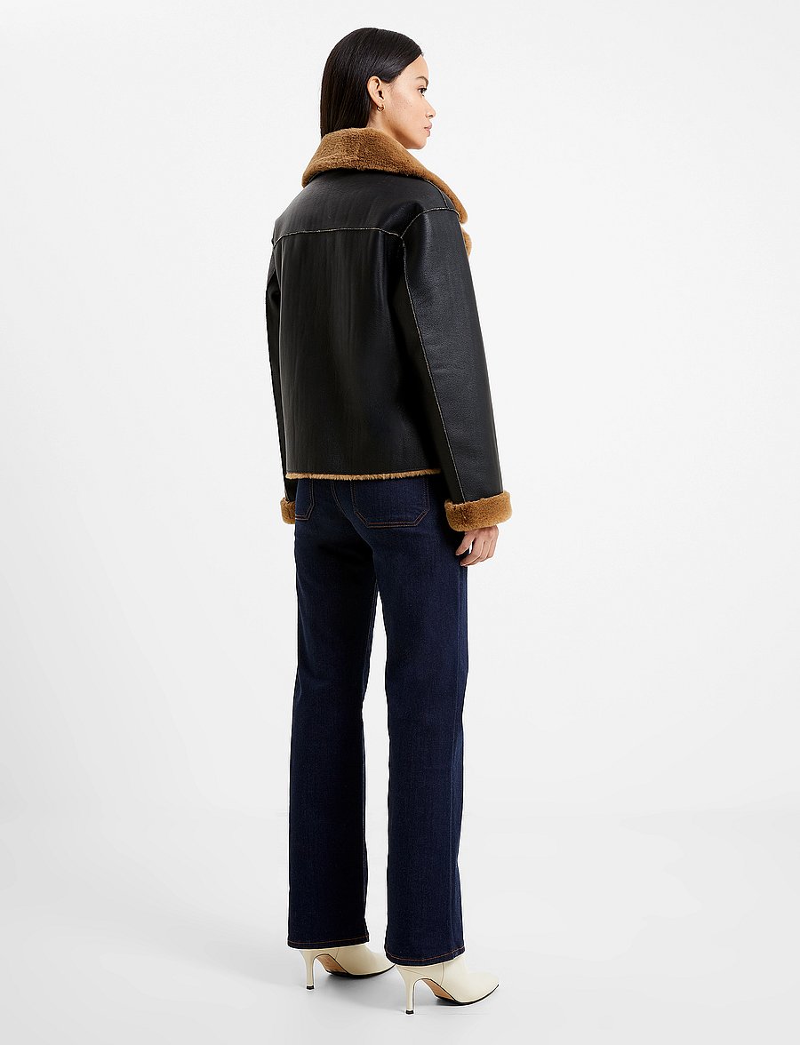 French Connection - CERYS PU FAUX FUR JACKET - blackout/tobacco brw - 4
