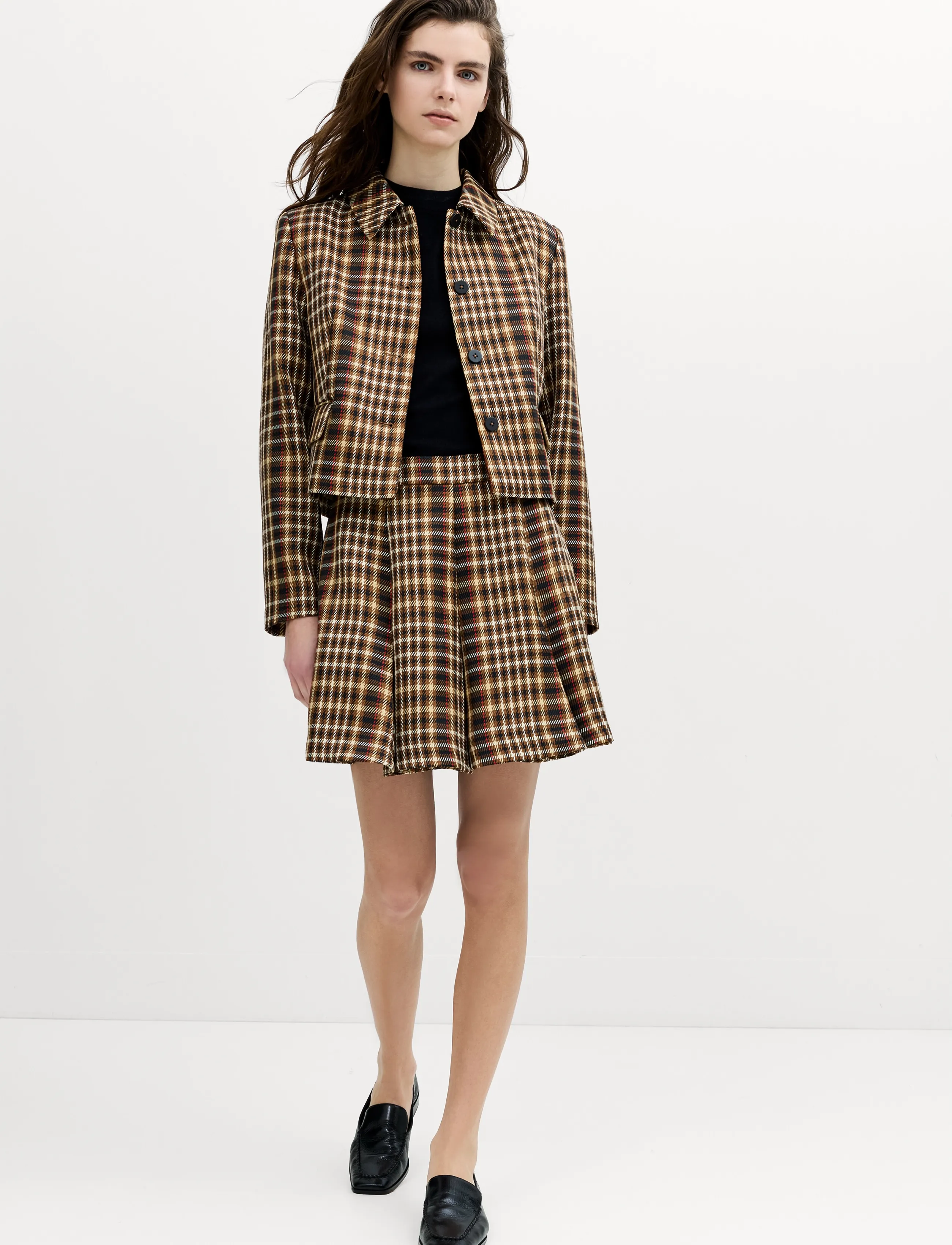 French Connection Tasha Checks Blazer, M, Brown, Blazere > Cropped Blazere, Dame