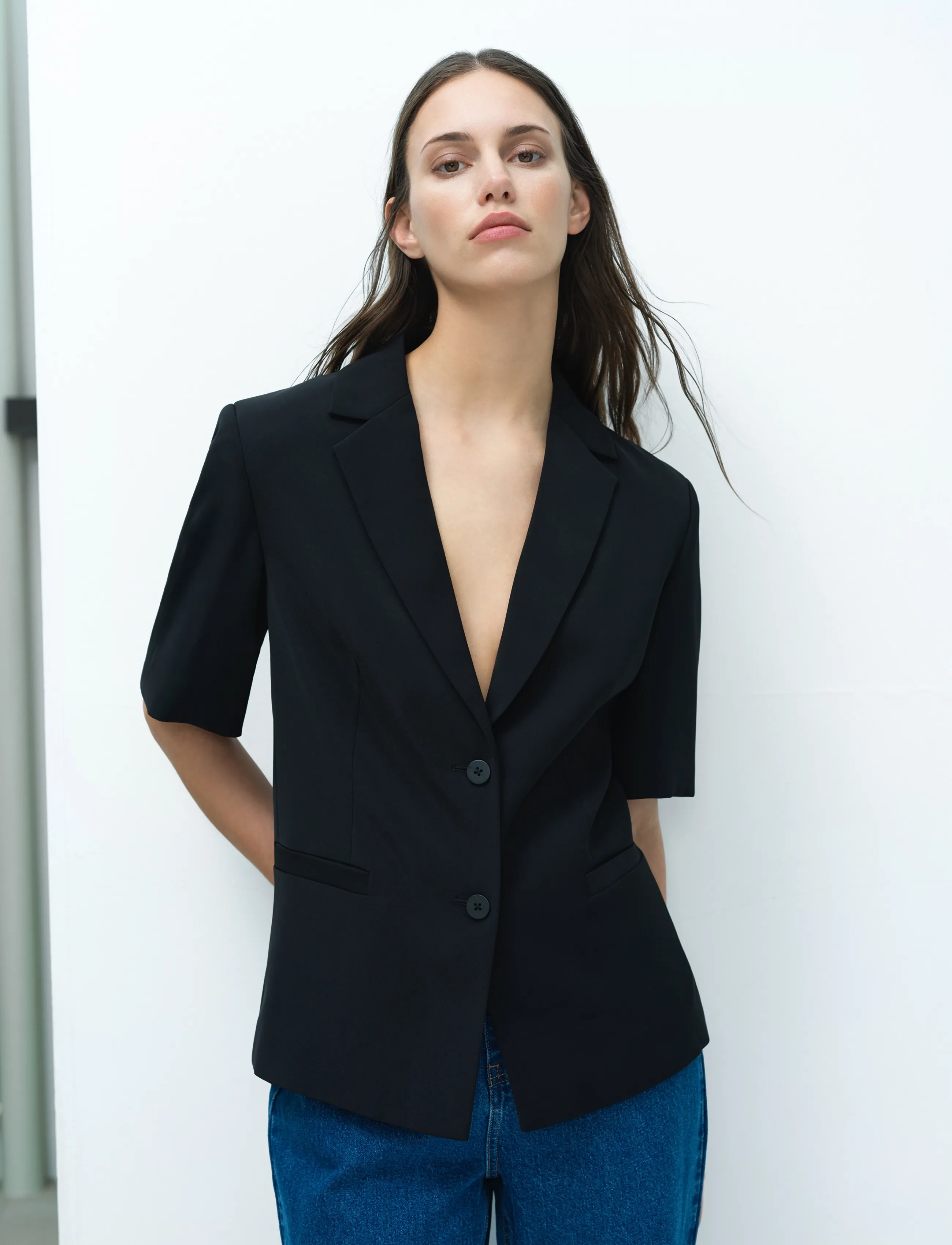 French Connection Vinnie Suiting Short Sleeve Blazer, 42, Black, Blazere > Enkeltradede Blazere, Dame