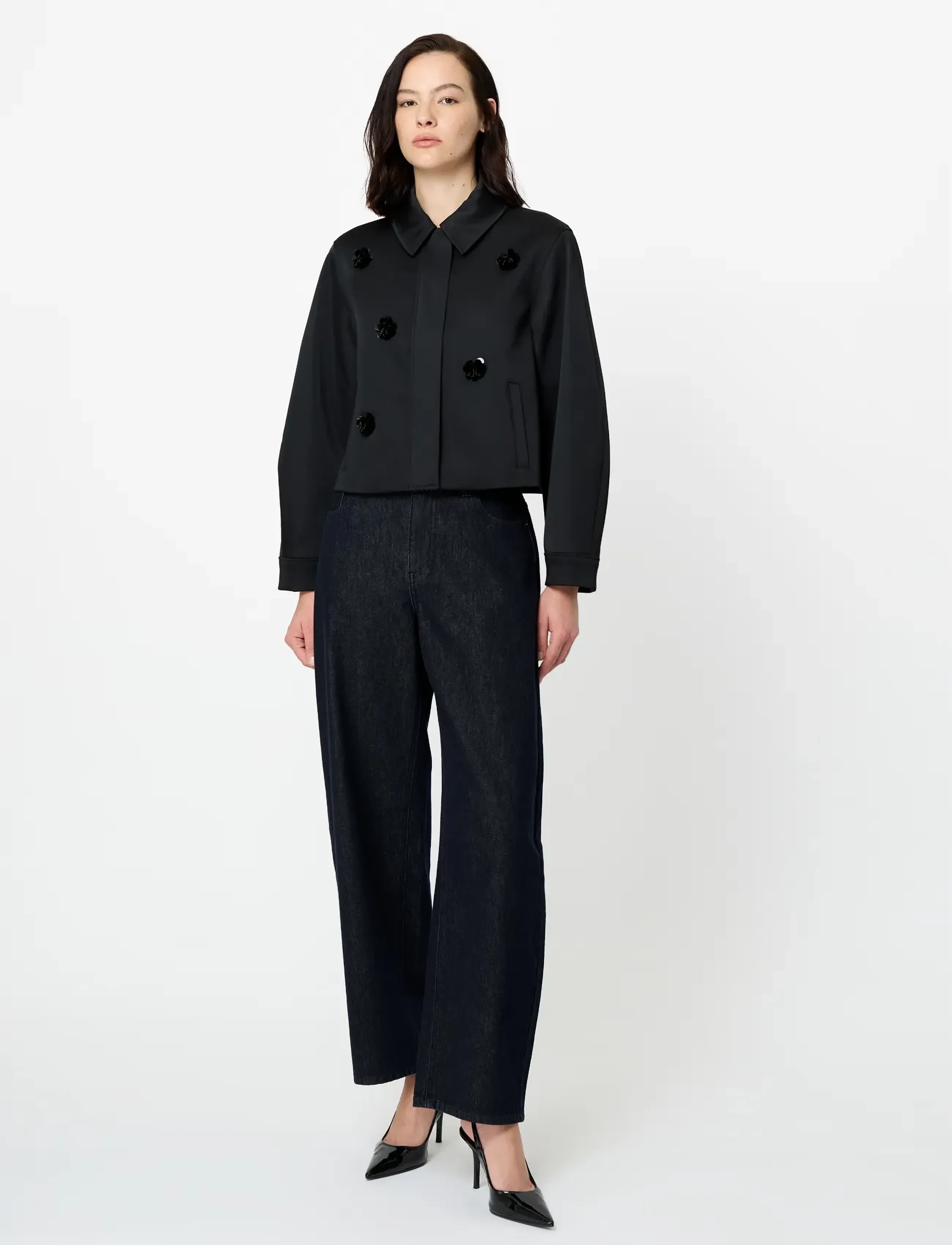 French Connection CELIA EMBELLISHED SATIN JACKET - Leichte Jacken - BLACK / black