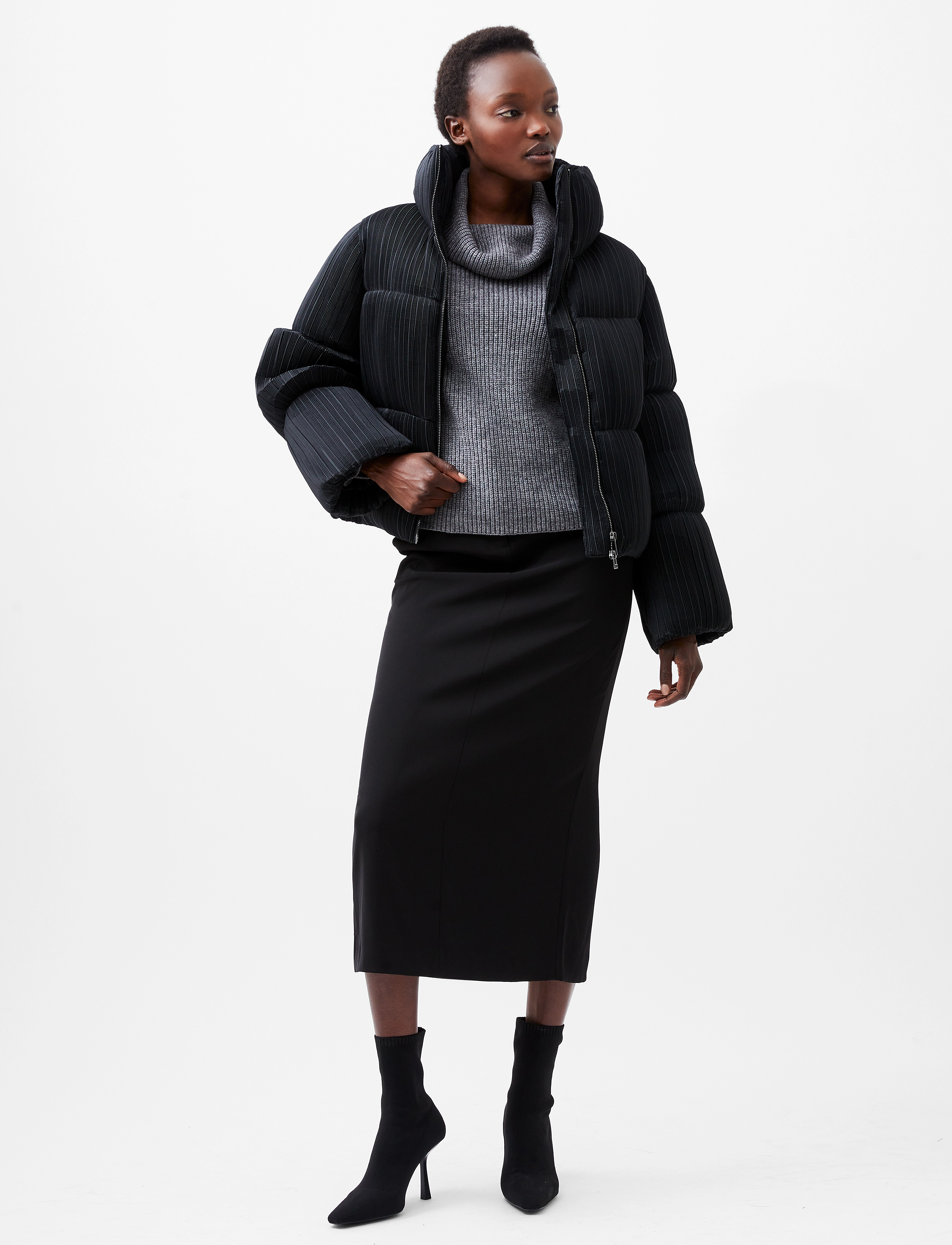 French Connection Dinara Crinkle Puffer, S, Black, Jakker > Vatteret Jakke, Dame