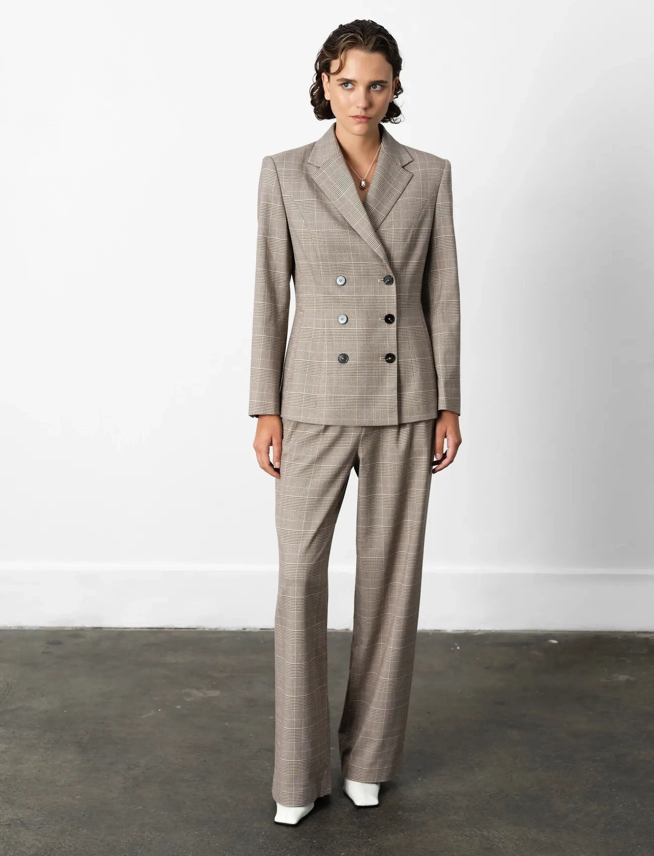 French Connection Chester Check Cinched Blazer, 38, Brown, Blazere > Dobbeltradede Blazere, Dame