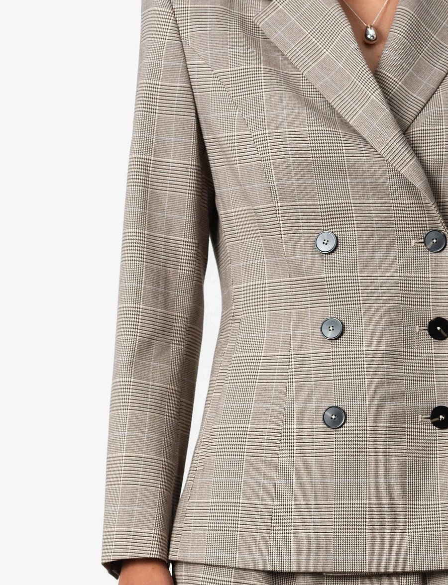 French Connection - CHESTER CHECK CINCHED BLAZER - dvieiliai švarkai - brown multi - 3