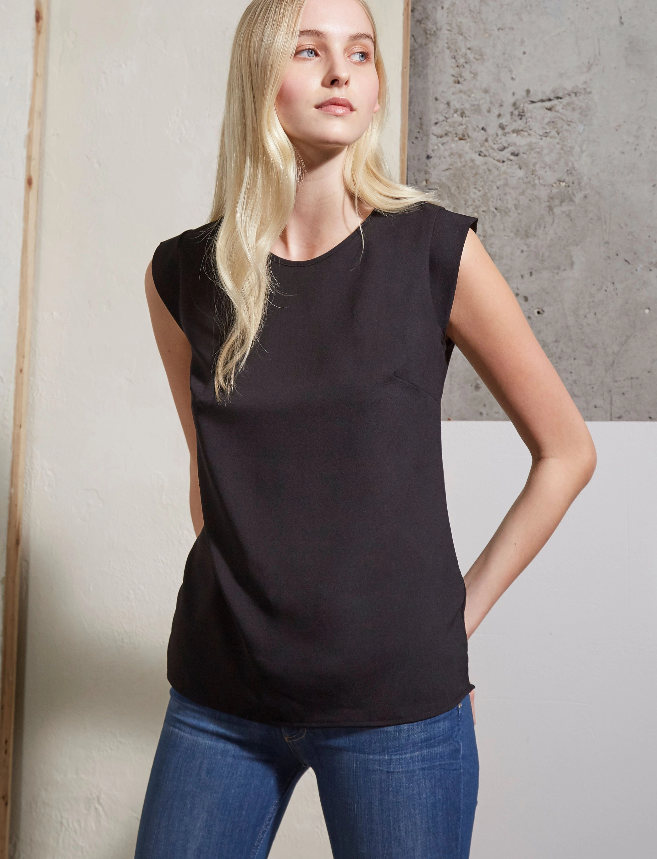 French Connection Polly Plains Cappedtee, Kvinder, Cap Sleeve Top, Sort, Str: L