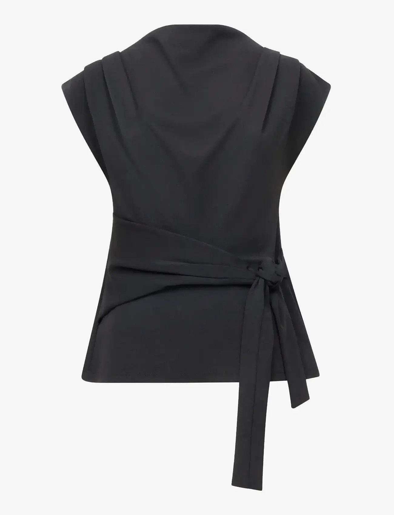 French Connection - ZION JERSEY BELTED SHIFT TP - kortærmede bluser - black - 1