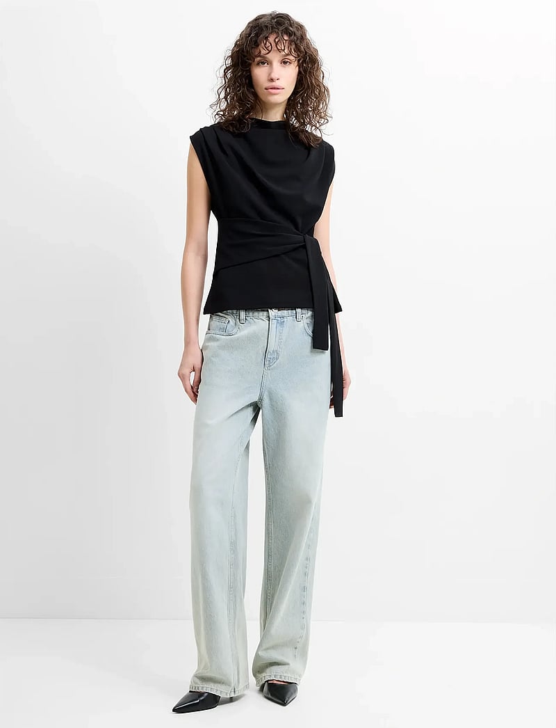 French Connection - ZION JERSEY BELTED SHIFT TP - kortærmede bluser - black - 0