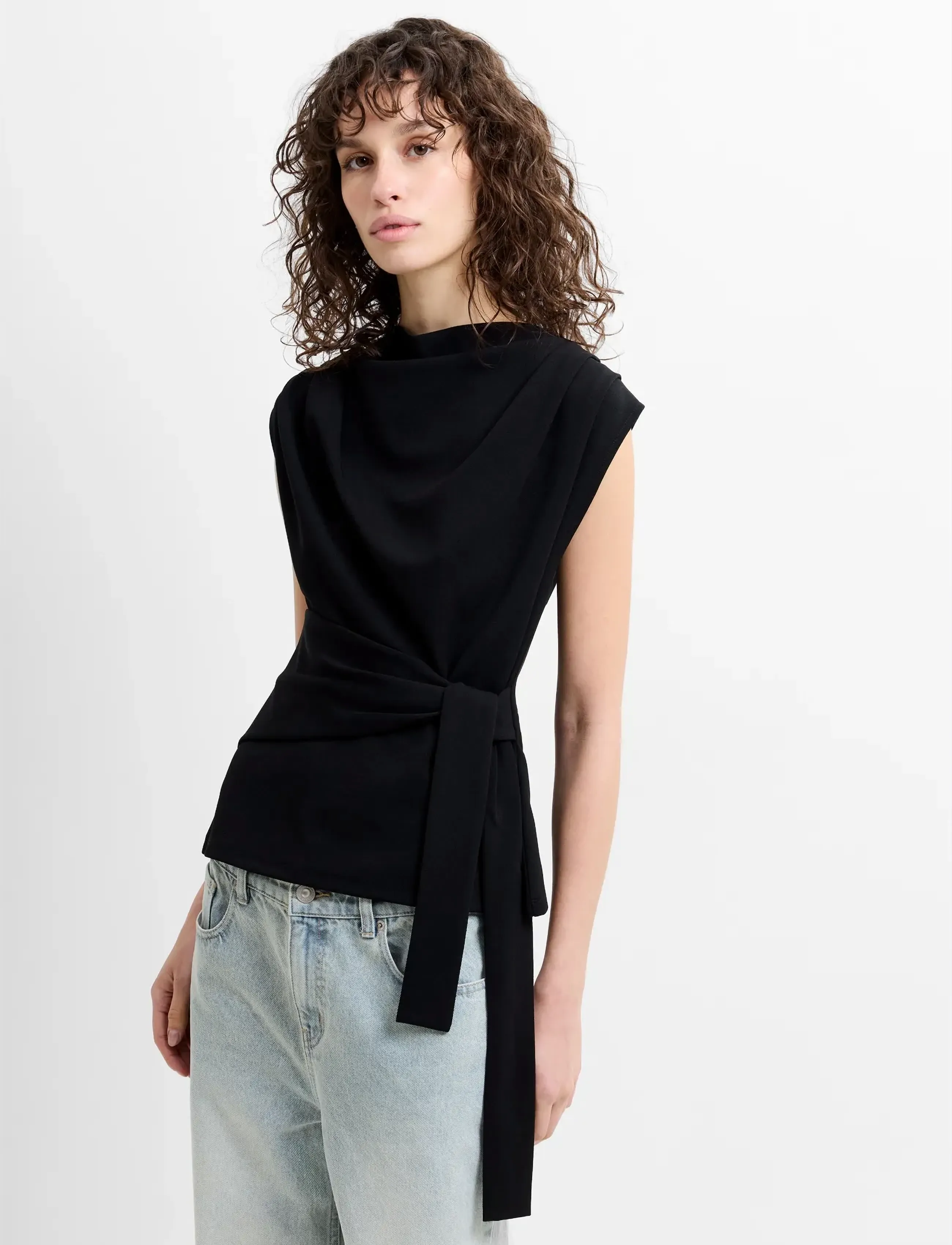French Connection - ZION JERSEY BELTED SHIFT TP - lühikeste varrukatega pluusid - black - 2