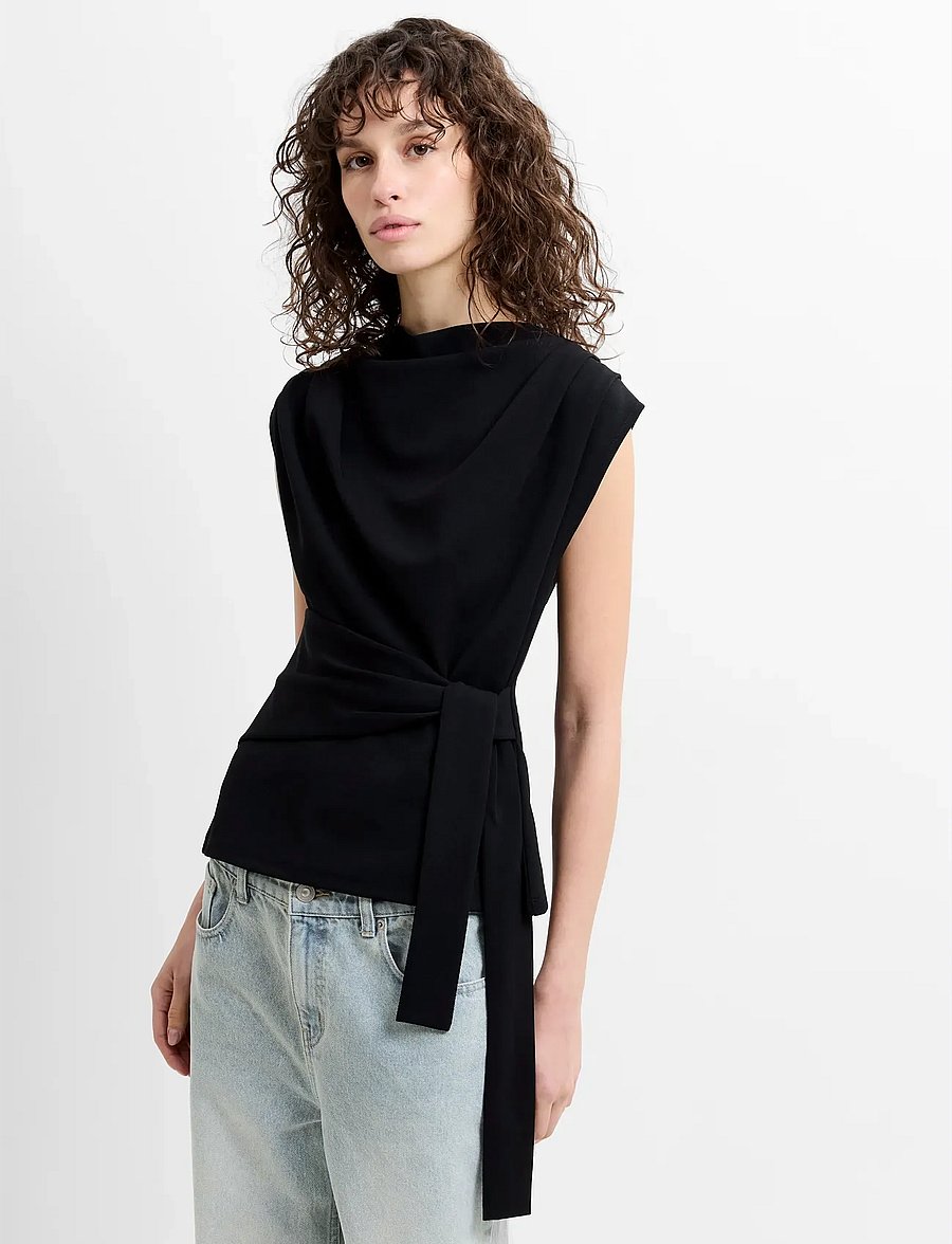 French Connection - ZION JERSEY BELTED SHIFT TP - kurzärmelige blusen - black - 2