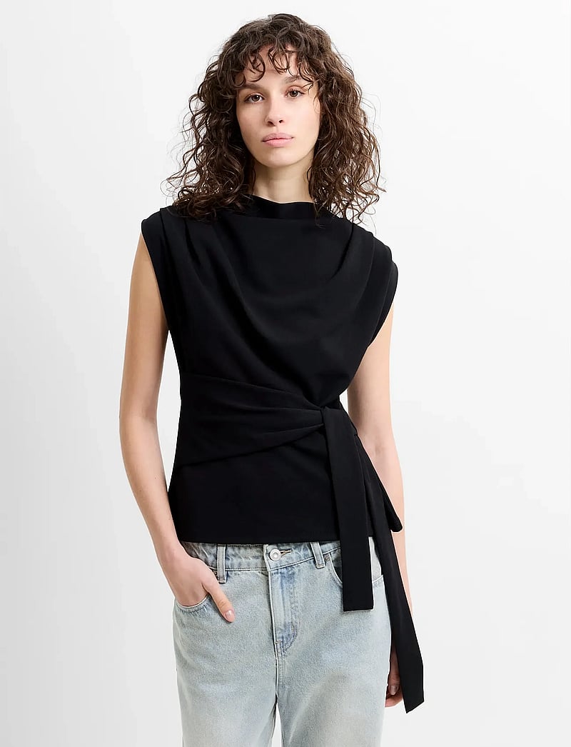 French Connection - ZION JERSEY BELTED SHIFT TP - kortærmede bluser - black - 3