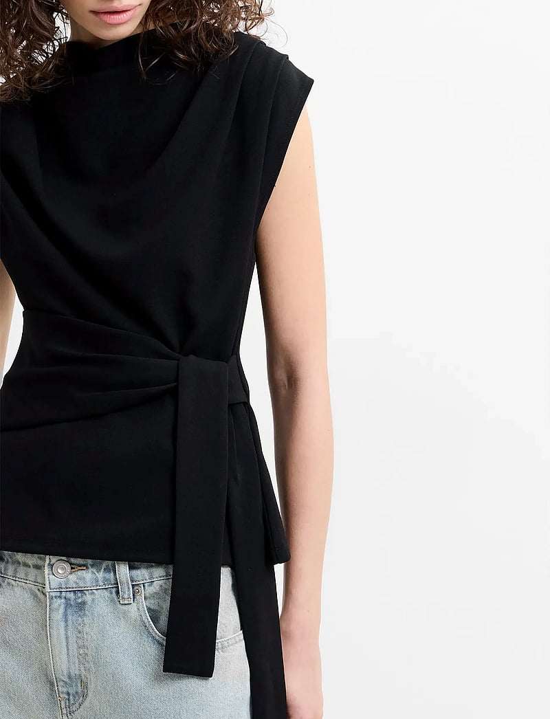 French Connection - ZION JERSEY BELTED SHIFT TP - kortærmede bluser - black - 5