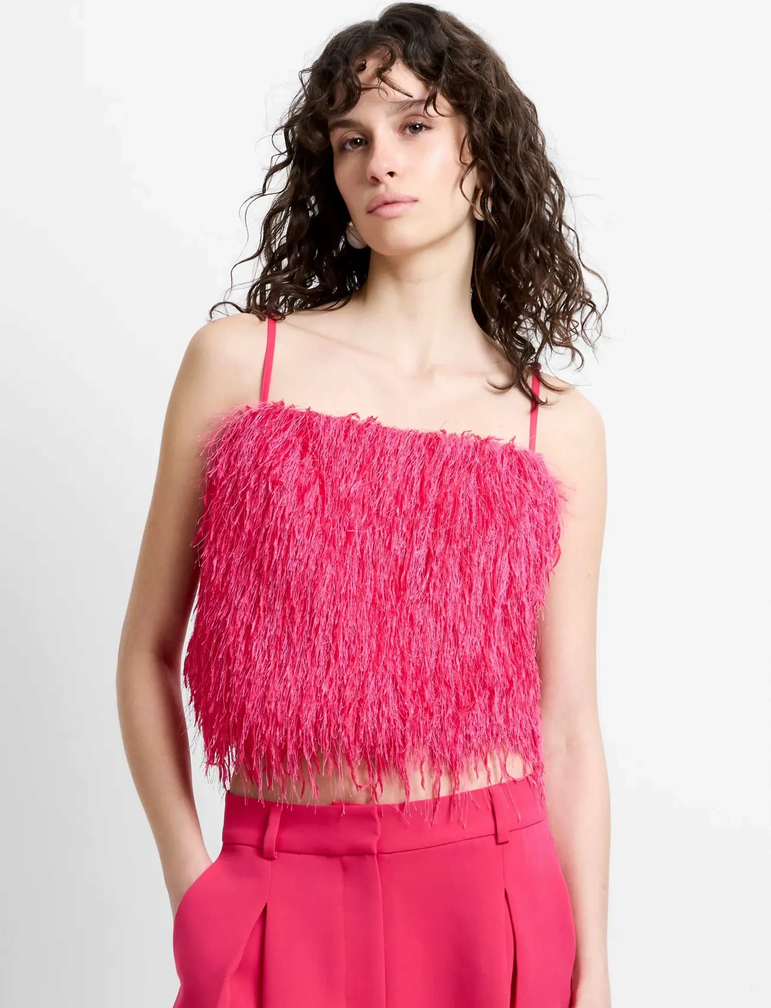 French Connection Sonia Textured Strappy Top, Kvinder, Frynset Stroptop, Pink, Str: M