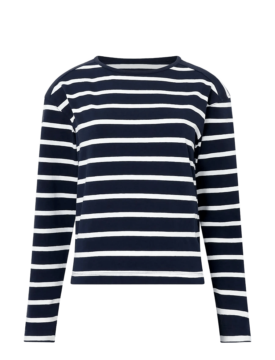 French Connection - RALLIE STRIPE LS SLASH NK TEE - långärmade toppar - stripe marine/white - 1
