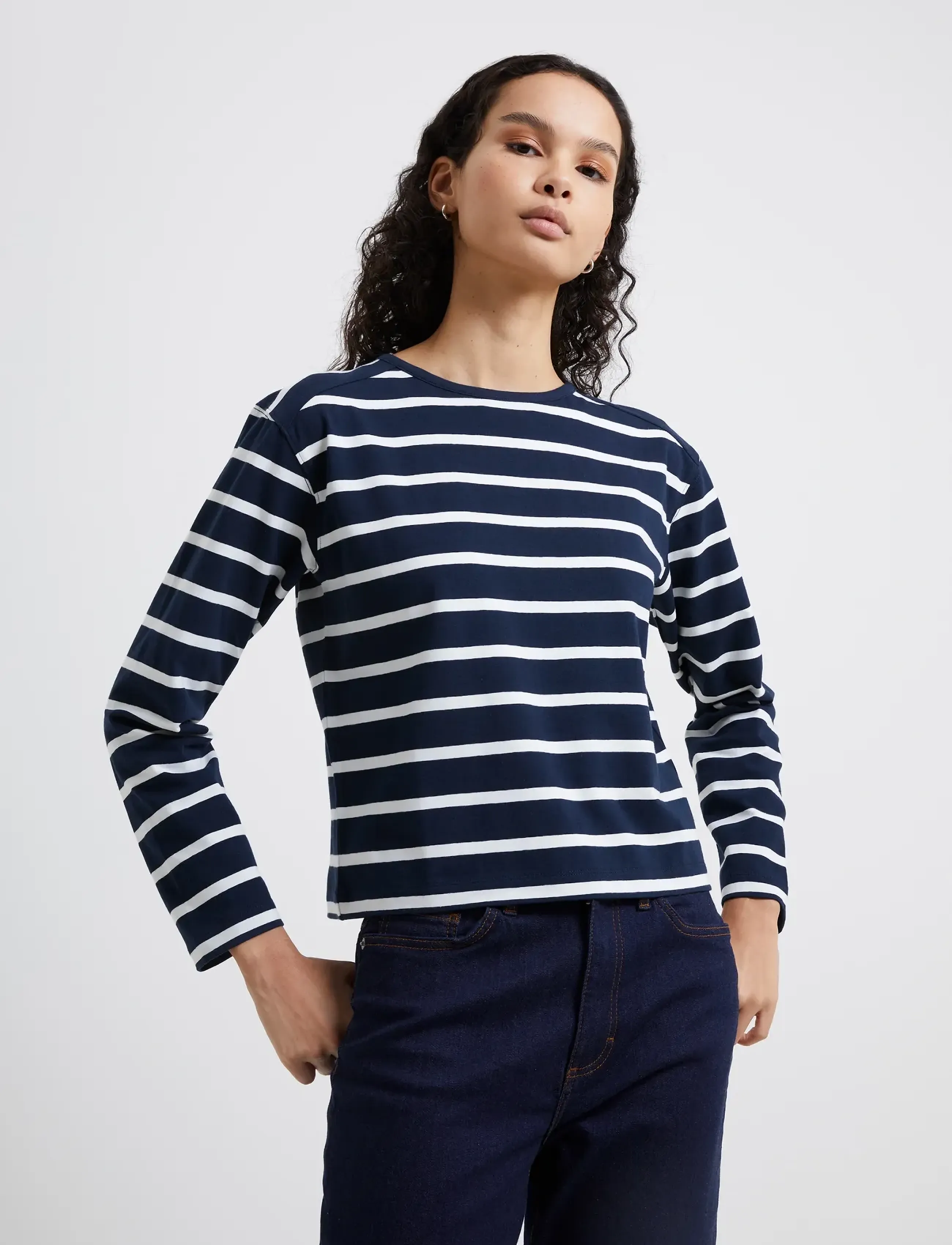 French Connection RALLIE STRIPE LS SLASH NK TEE - Långärmade toppar - STRIPE MARINE/WHITE / navy