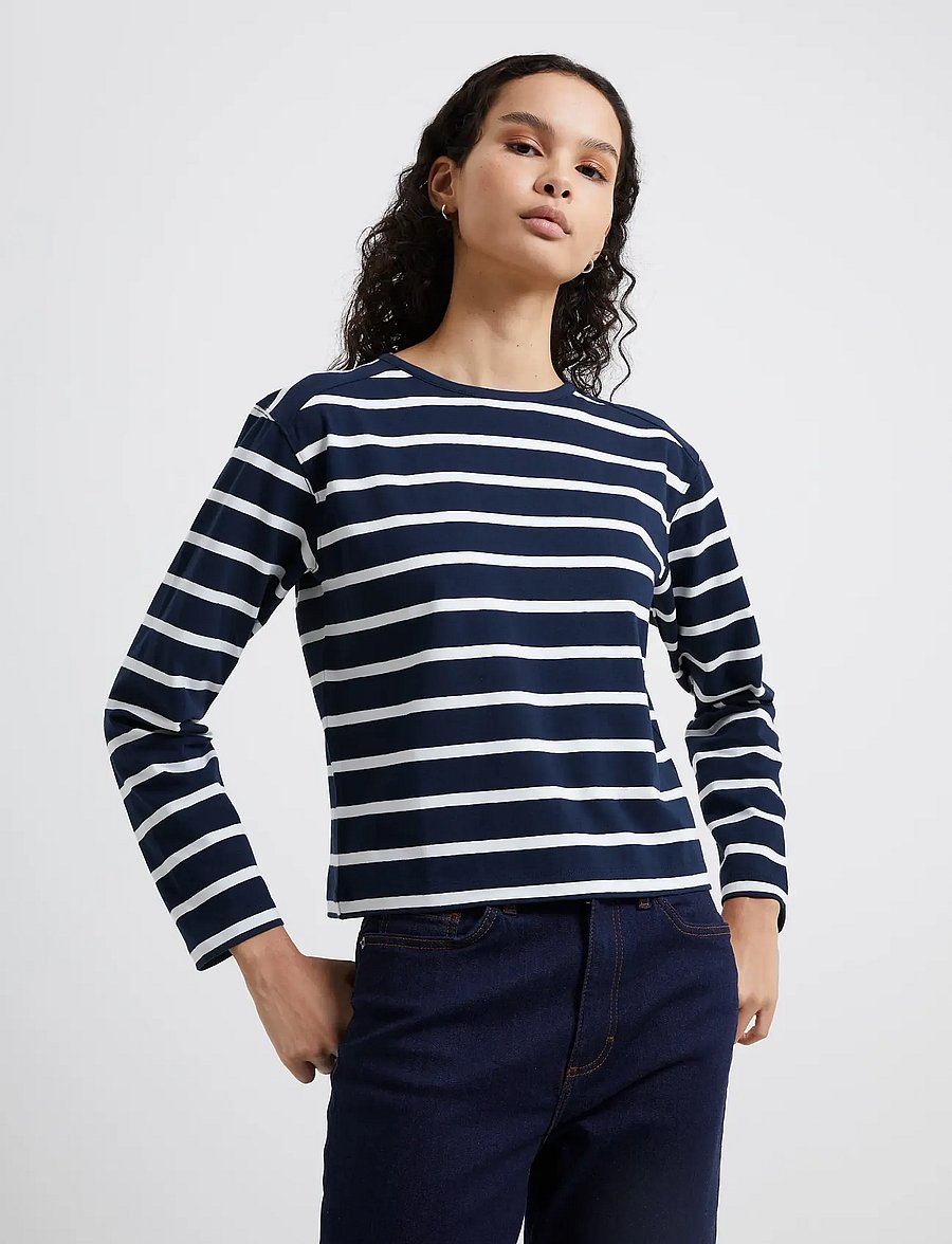 French Connection - RALLIE STRIPE LS SLASH NK TEE - långärmade toppar - stripe marine/white - 0