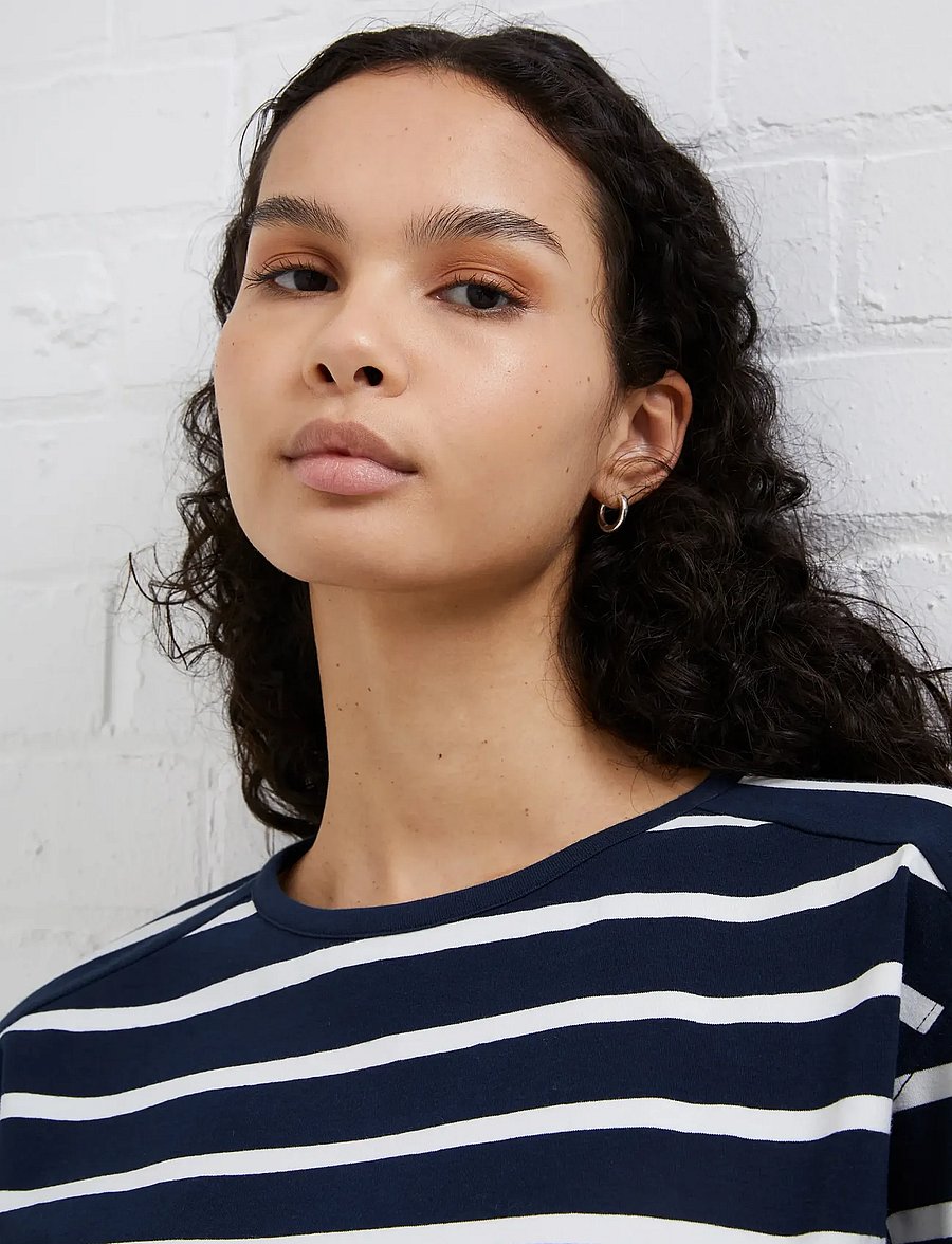 French Connection - RALLIE STRIPE LS SLASH NK TEE - långärmade toppar - stripe marine/white - 4