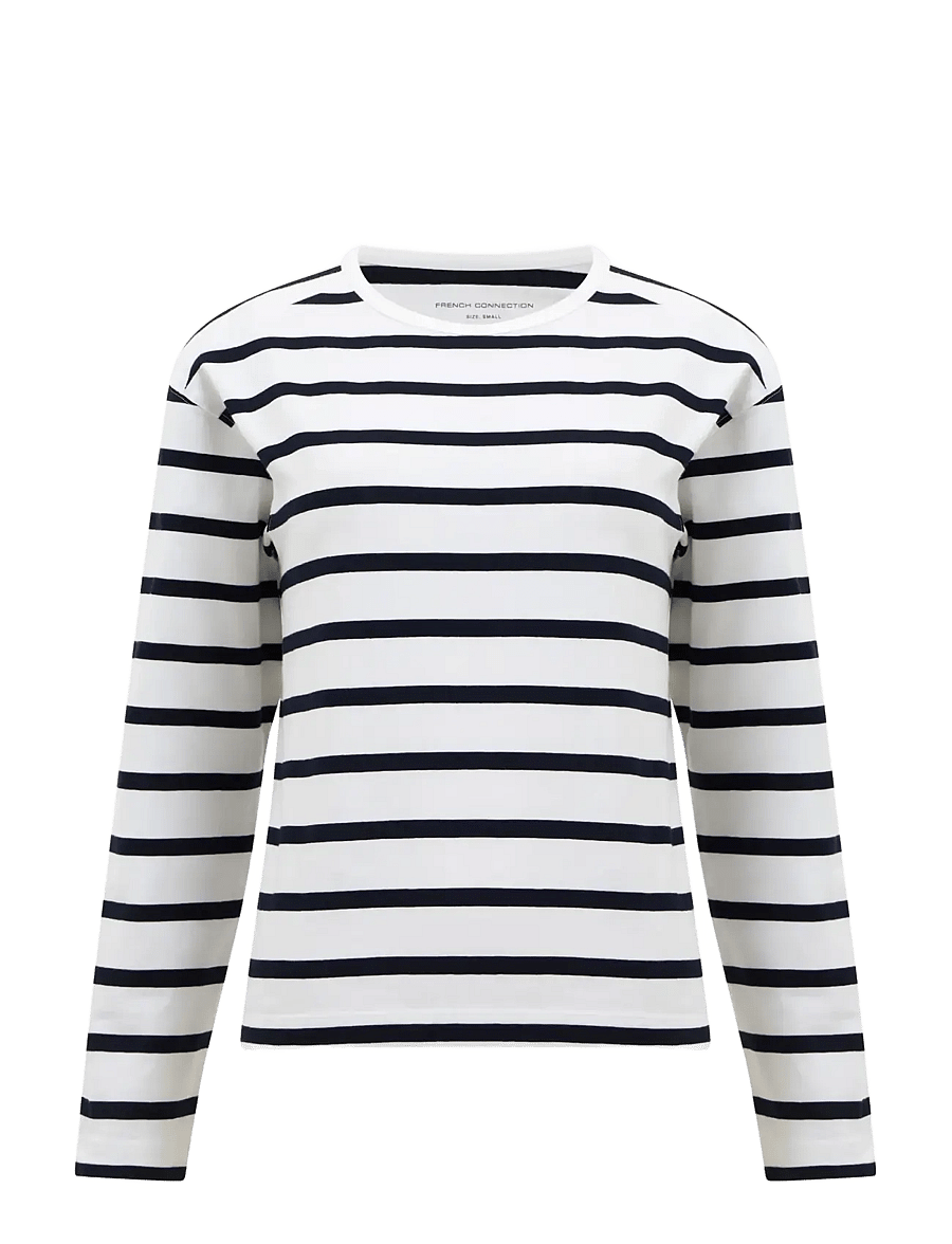 French Connection - RALLIE STRIPE LS SLASH NK TEE - långärmade toppar - stripe s white/marin - 1