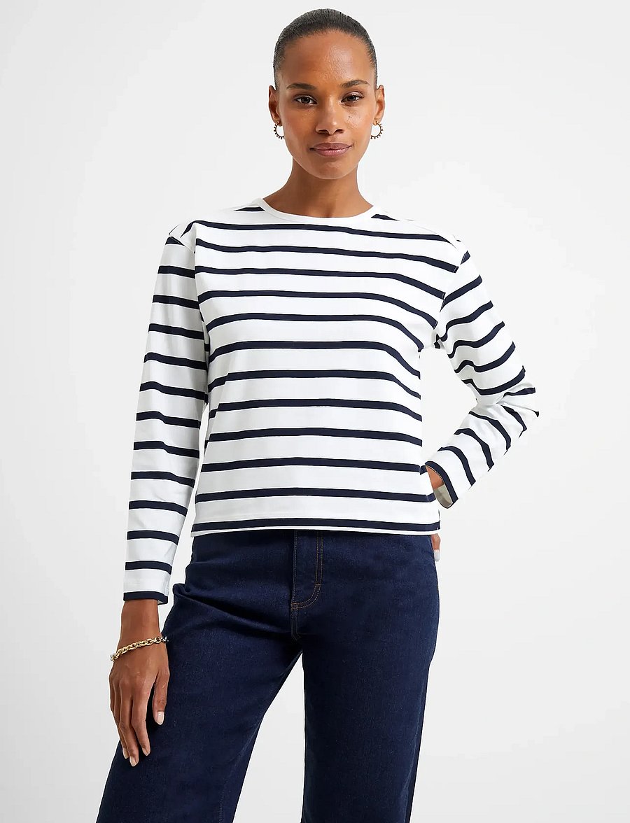 French Connection - RALLIE STRIPE LS SLASH NK TEE - långärmade toppar - stripe s white/marin - 0