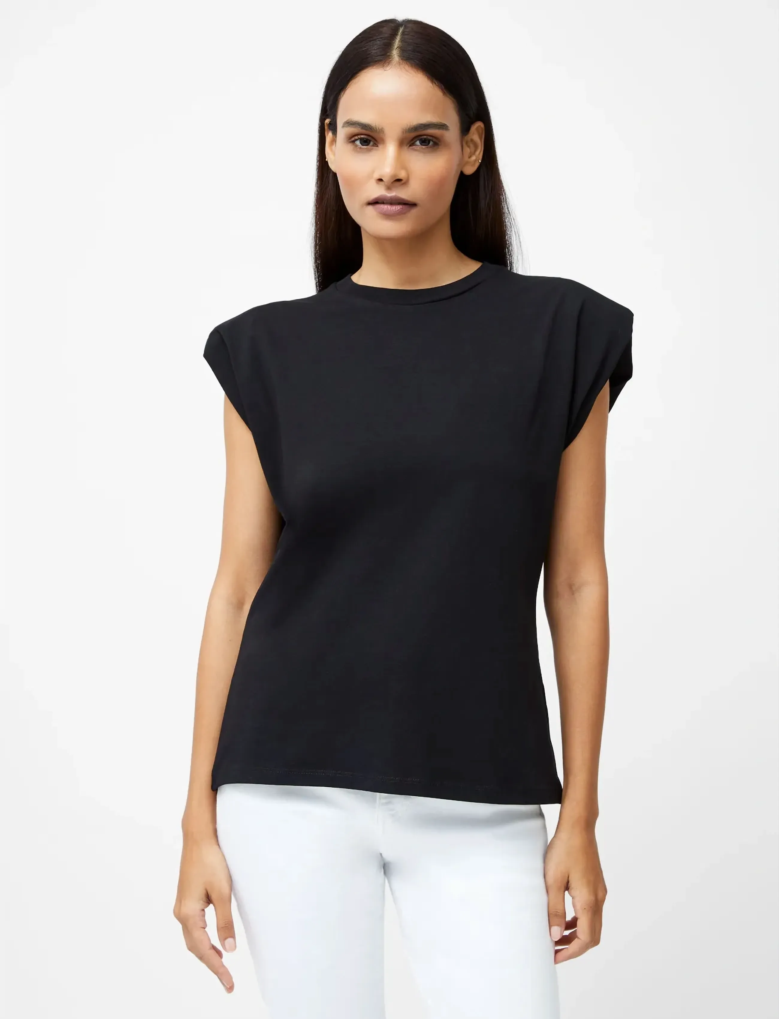 French Connection Rallie Shoulder Pad Tank, Kvinder, Skulderpude Tanktop, Sort, Str: XS