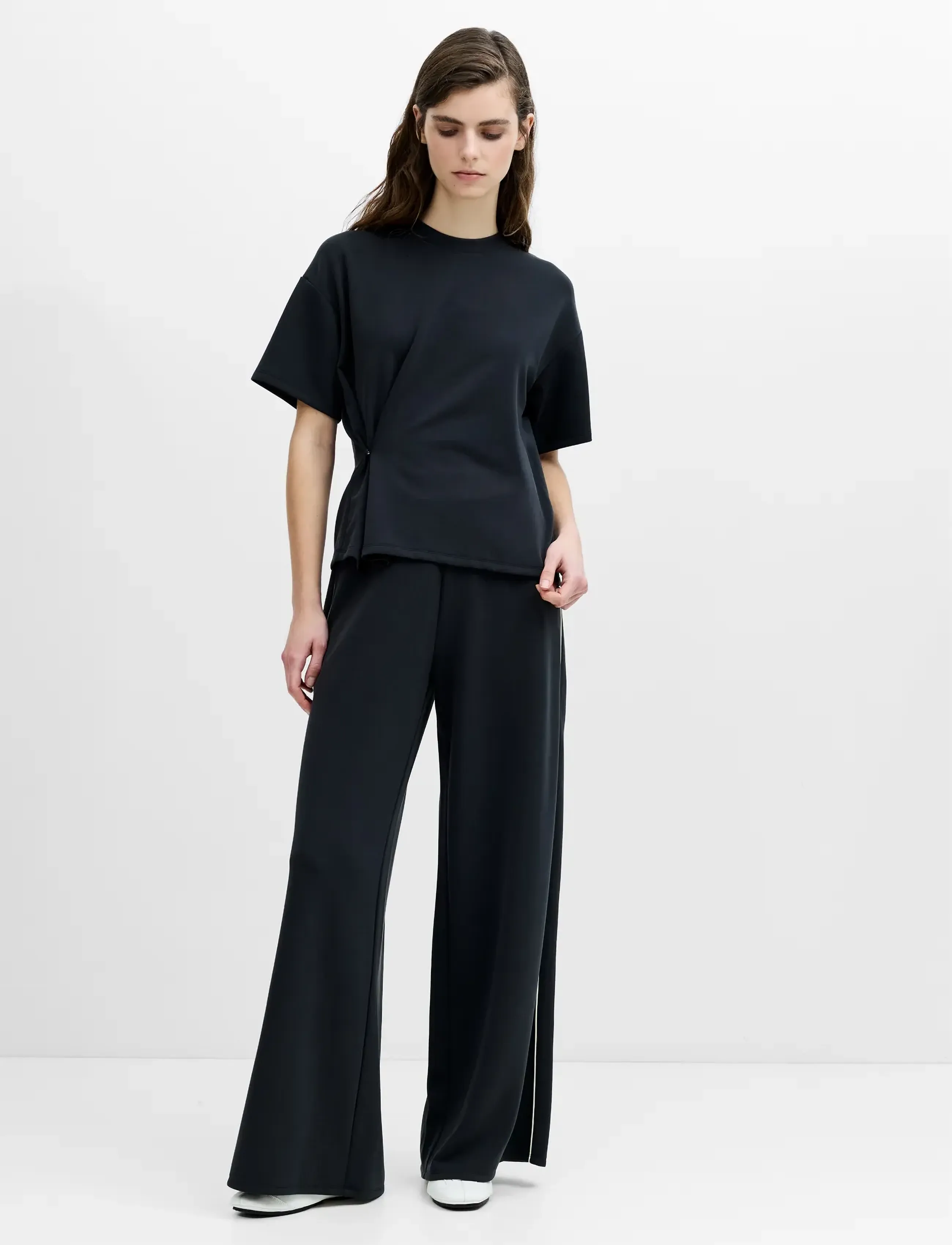 French Connection - WREN WAIST CINCHED LOOP BUTTON T SHIRT - t-shirts - graphite grey - 0