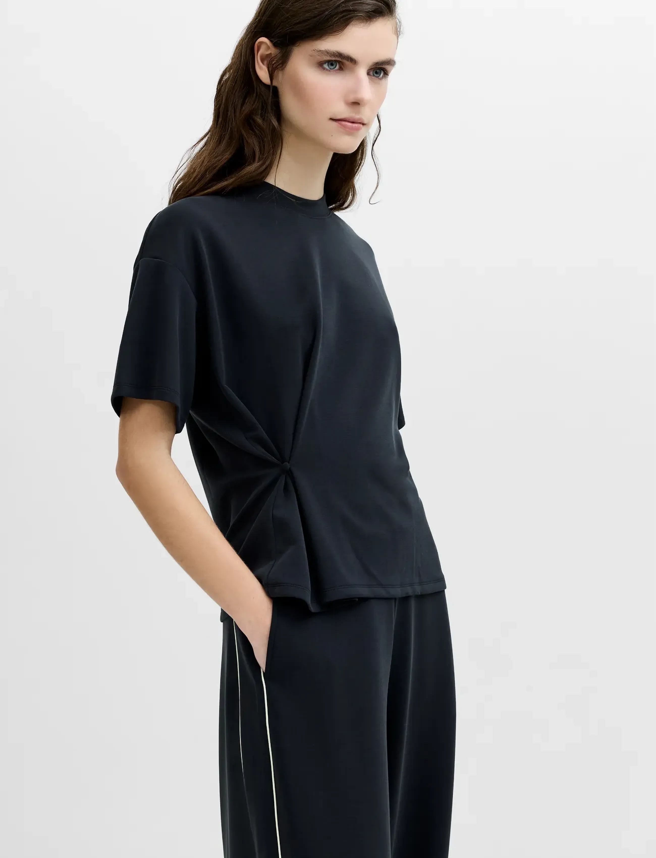 French Connection - WREN WAIST CINCHED LOOP BUTTON T SHIRT - t-shirts - graphite grey - 2