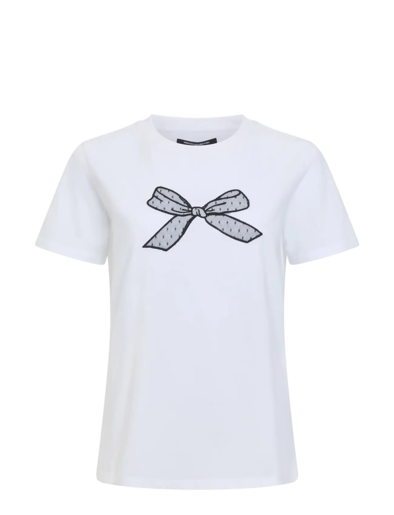 French Connection MESH BOW COTTON T SHIRT - T-särgid ja topid - LINEN WHITE/BLACK / white