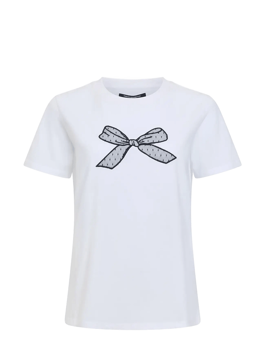 French Connection - MESH BOW COTTON T SHIRT - linen white/black - 1